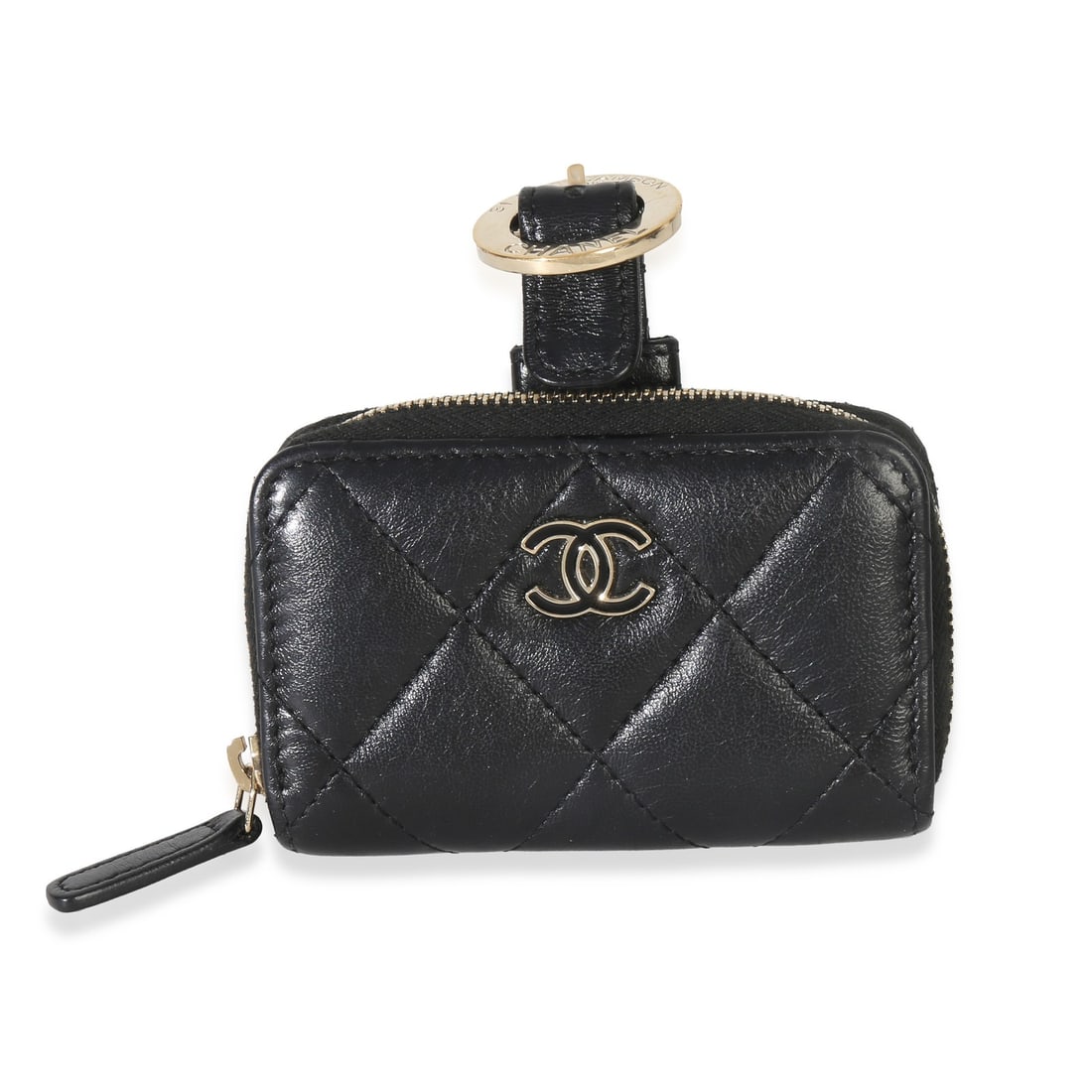 Chanel Lambskin Quilted Black Coin Purse Bracelet with Zip-Around Closure (1 of 1)