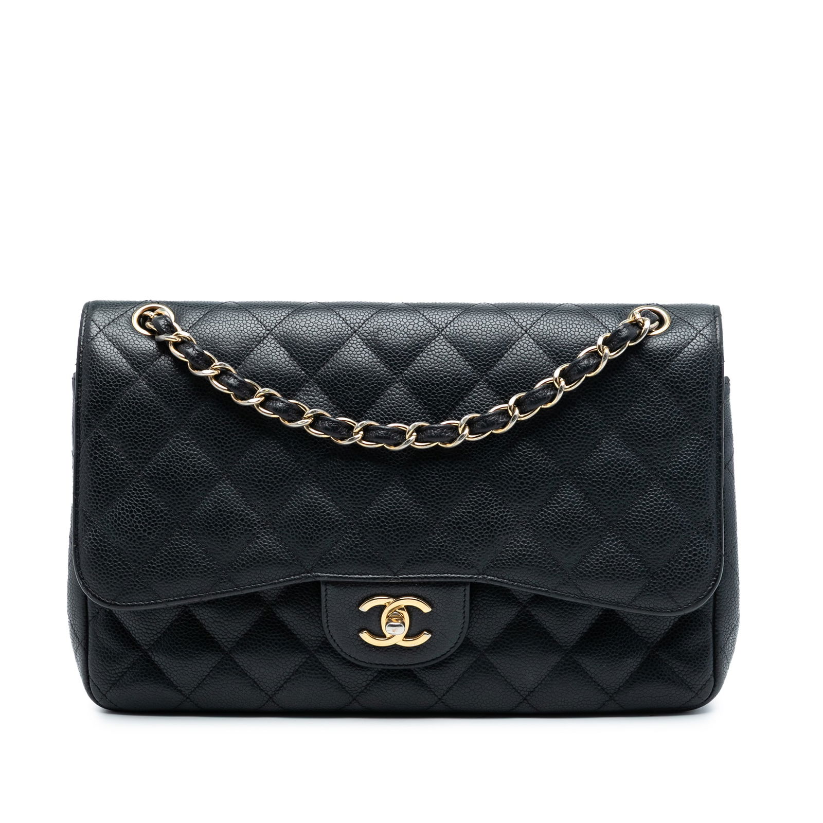 Chanel Black Quilted Caviar Leather Jumbo Double Flap Shoulder Bag (1 of 7)