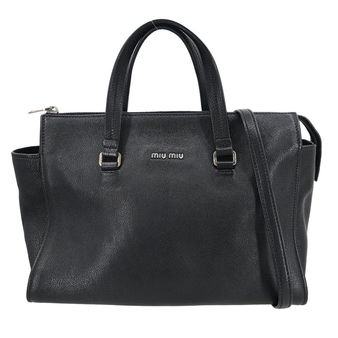 Black Leather Miu Miu Women's Tote Bag 32cm by 23cm by 13cm (1 of 11)