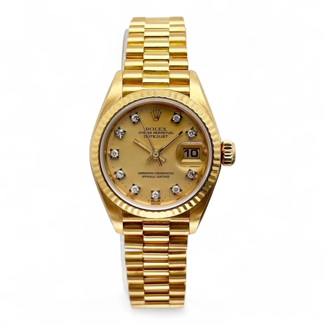 Rolex Datejust 26mm 18K Yellow Gold Champagne Diamond Dial Watch 69178 (1 of 6)