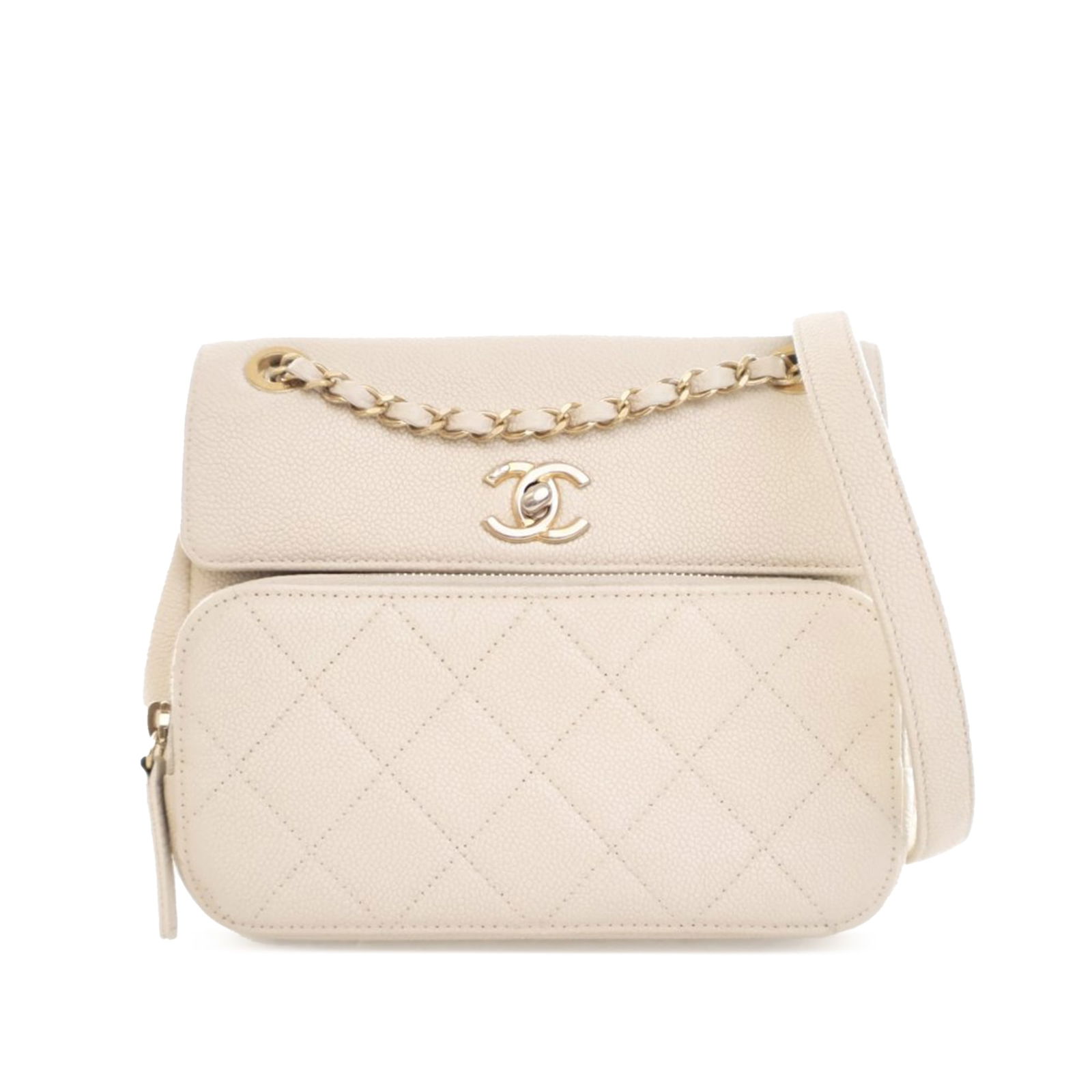 Chanel White Caviar Business Affinity Messenger Flap Bag: Chanel White Caviar Business Affinity Messenger Flap Bag Elevate your style with the Chanel Caviar Business Affinity Messenger Flap, a luxurious crossbody bag crafted from quilted caviar leather. This