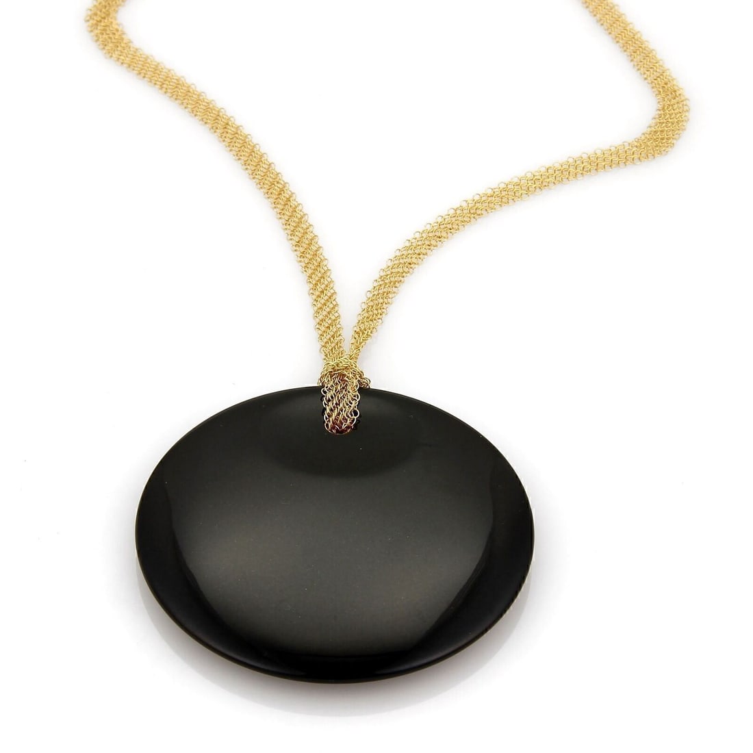 Peretti Black Jade Pendant Necklace with 18k Gold 30 Inch Mesh Chain (1 of 5)