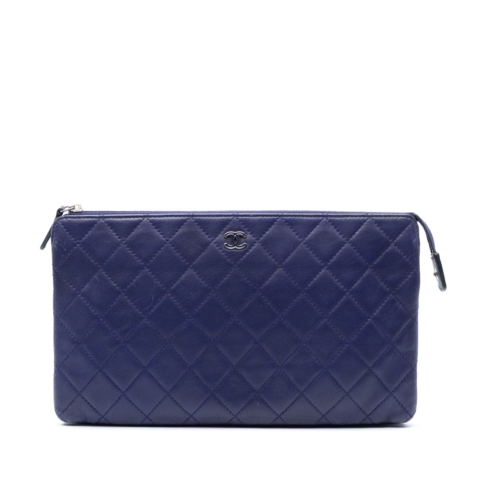 Chanel CC Quilted Lambskin Double Zip Pouch Blue Leather Italy (1 of 7)
