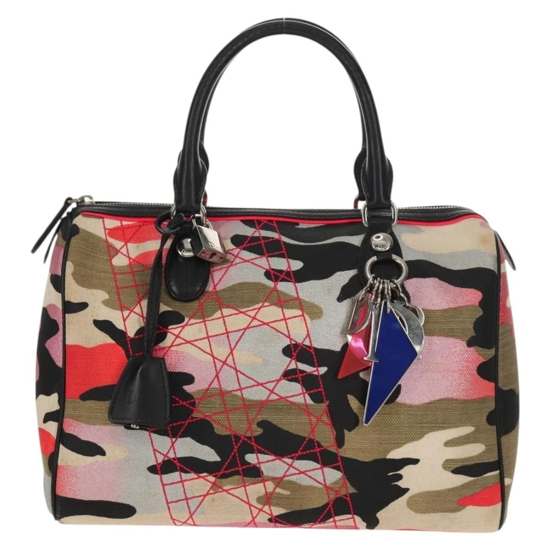 Limited Edition Anselm Reyle Camouflage Canvas Polochon Satchel by Christian Dior: Limited Edition Anselm Reyle Camouflage Canvas Polochon Satchel by Christian Dior This Christian Dior Polochon Satchel features a limited edition Anselm Reyle camouflage canvas design, crafted for uni