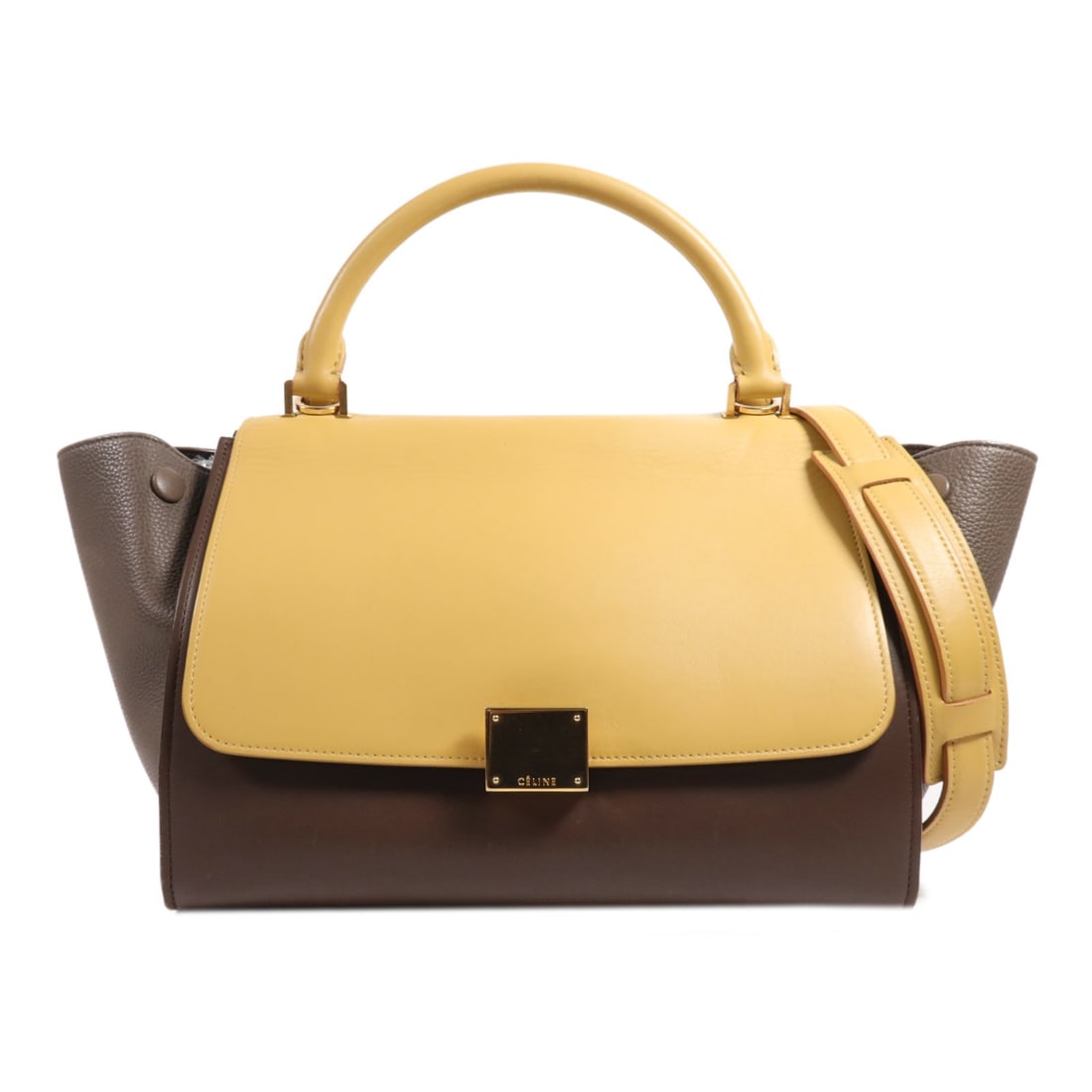 CELINE Trapeze 2 Way Shoulder Bag Calfskin Yellow Brown Grey (1 of 18)