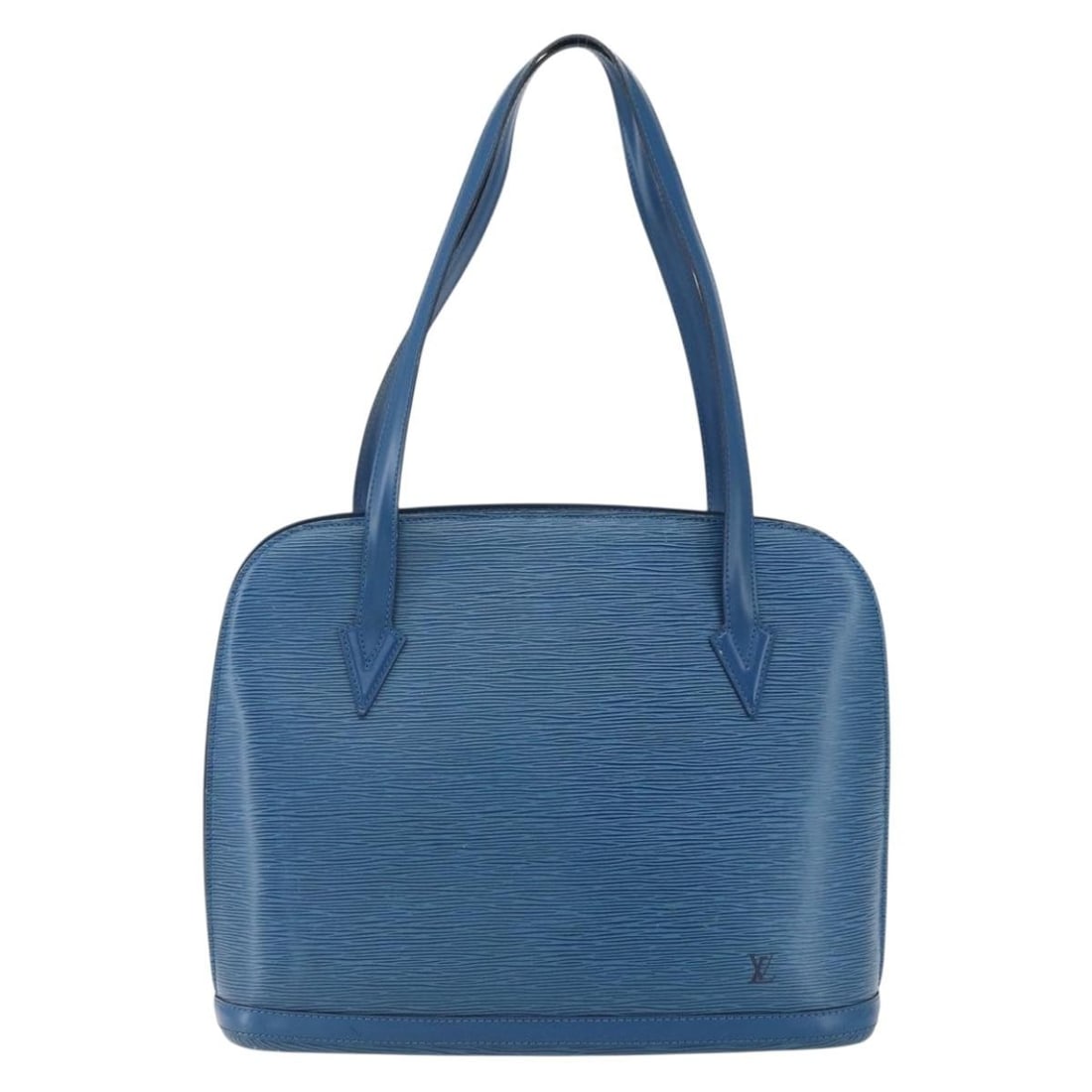 Blue Leather Louis Vuitton Lussac Shoulder Bag 37x30x12 cm: Blue Leather Louis Vuitton Lussac Shoulder Bag 37x30x12 cm The Louis Vuitton Lussac Handbag in blue Epi leather is designed for women and features a spacious interior with multiple pockets. This handb