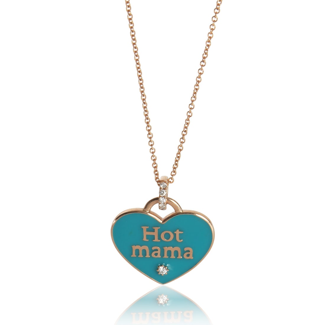 Teal Enamel and Diamond Pendant in 14K Rose Gold Hot Mama Collection: Teal Enamel and Diamond Pendant in 14K Rose Gold Hot Mama Collection This pendant from the Teal Enamel Hot Mama collection features a round brilliant design crafted in 14K rose gold. It showcases both