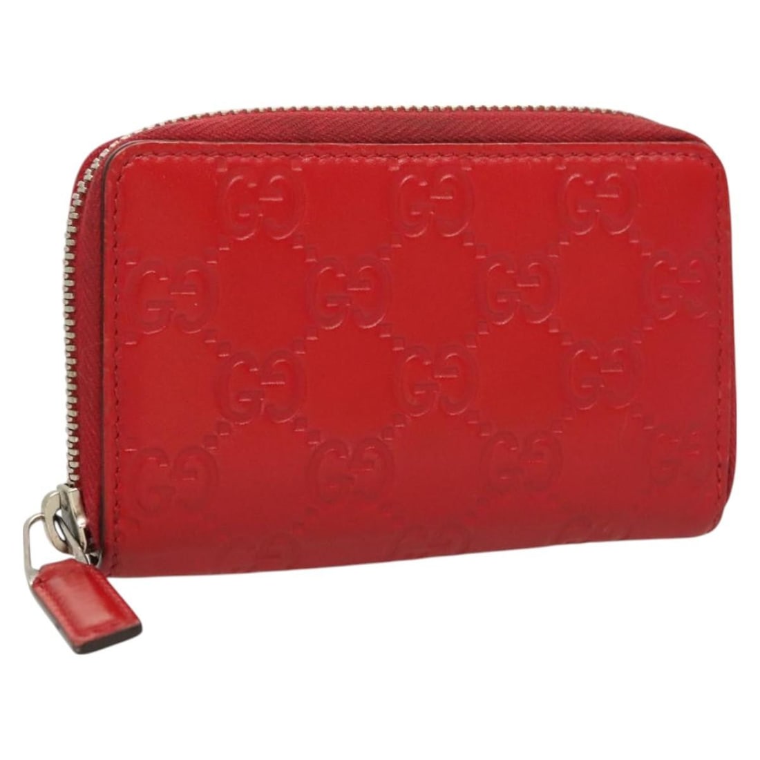 GUCCI 255452 GG Canvas Coin Purse Leather Red Italy Auth: GUCCI 255452 GG Canvas Coin Purse Leather Red Italy Auth This authentic GUCCI GG Canvas Guccissima Coin Purse is a luxurious accessory crafted from high-quality leather in a striking red color. Design
