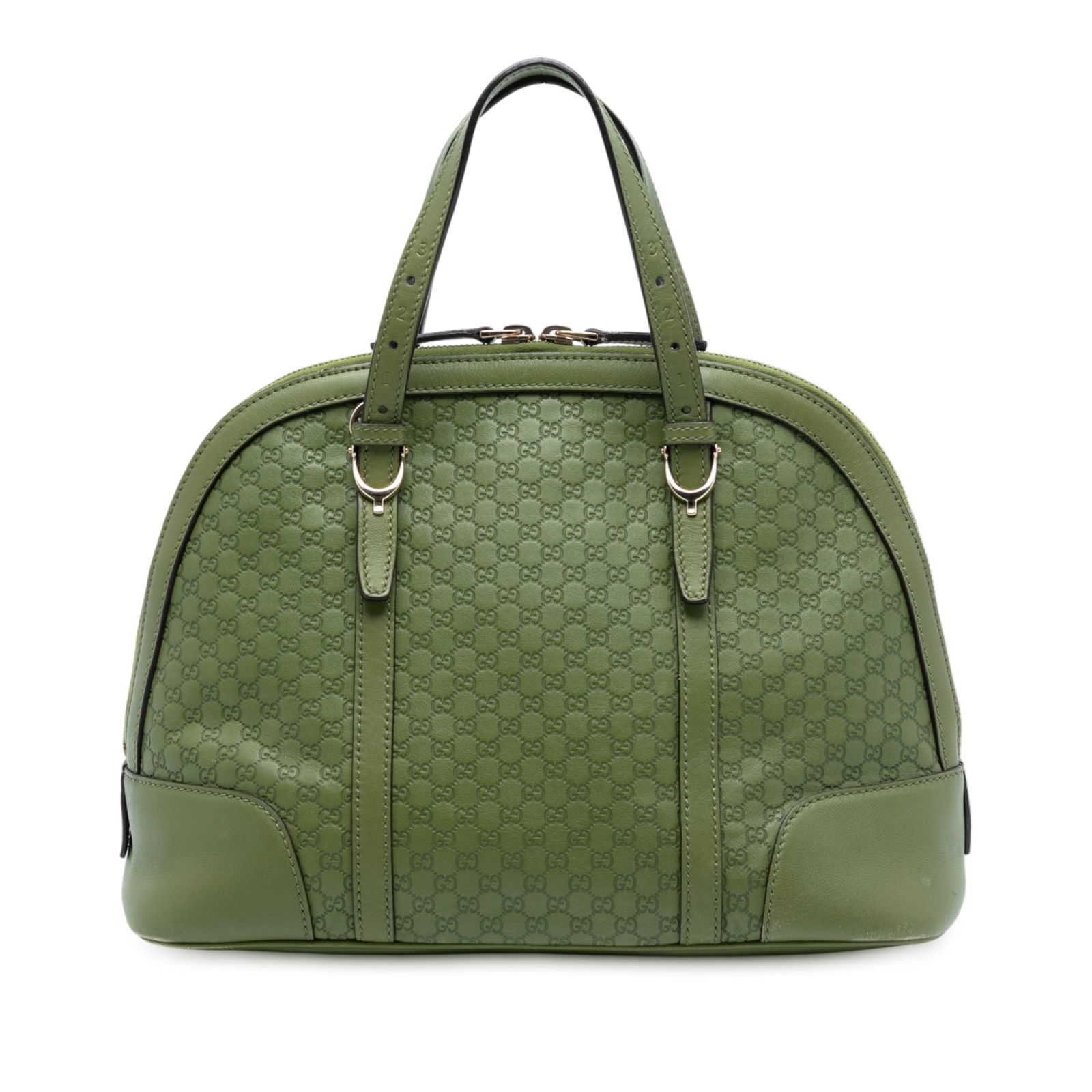 Green Leather Gucci Microguccissima Nice Dome Small Satchel Bag: Green Leather Gucci Microguccissima Nice Dome Small Satchel Bag This Gucci Small Microguccissima Nice Dome Satchel features an embossed leather exterior in green, flat leather handles, a top zip closu