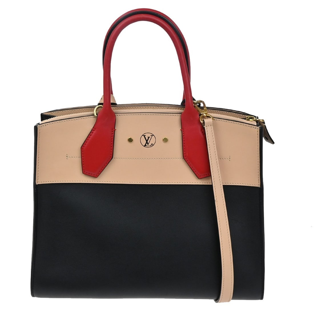 Beige Leather Louis Vuitton City Steamer Tote 31cm by 25cm by 13cm: Beige Leather Louis Vuitton City Steamer Tote 31cm by 25cm by 13cm This Louis Vuitton City Steamer handbag is crafted from beige leather and designed for women. It features a structured silhouette wit