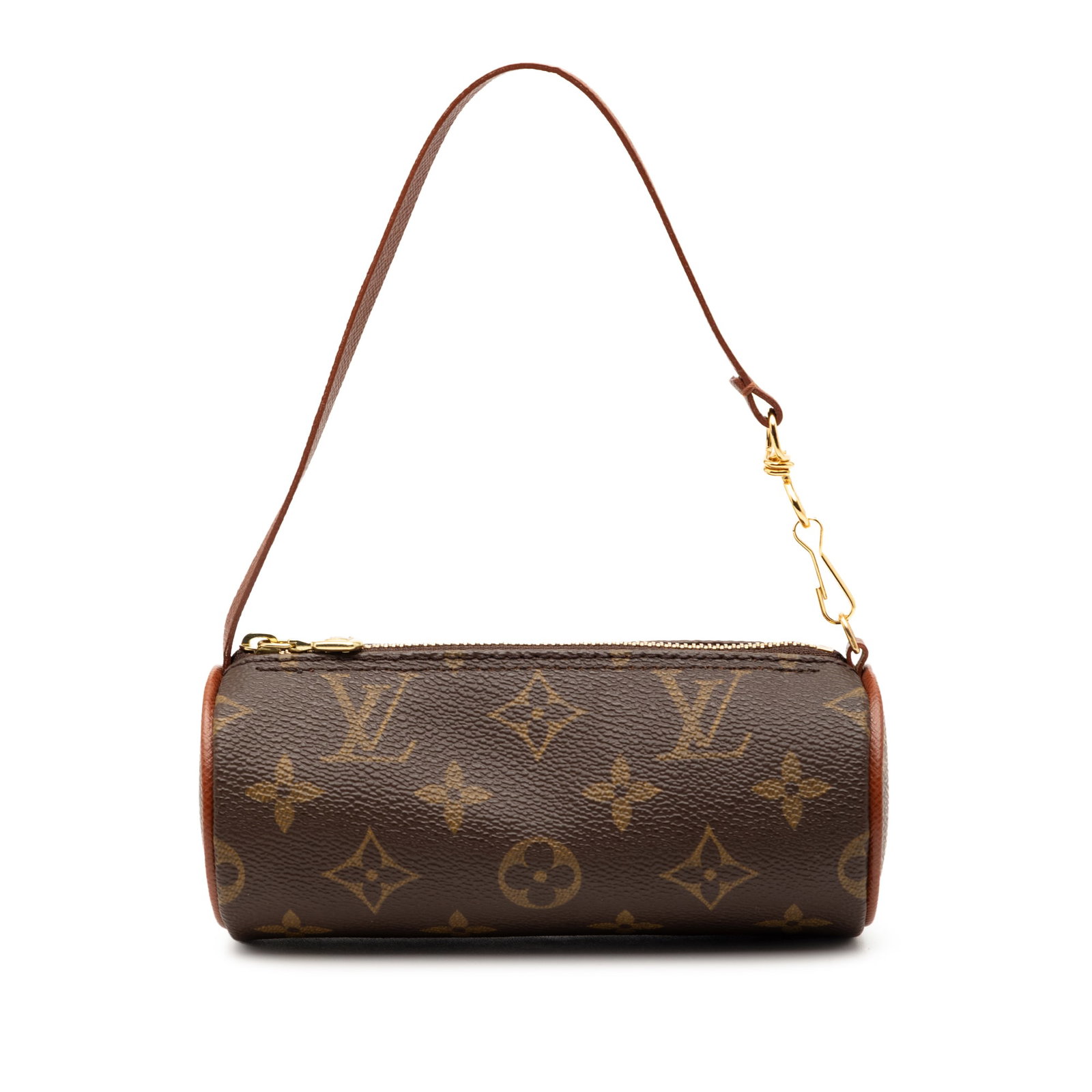 Monogram Papillon Pochette Brown Canvas Bag by Louis Vuitton: Monogram Papillon Pochette Brown Canvas Bag by Louis Vuitton The Louis Vuitton Monogram Papillon Pochette features the iconic monogram canvas body, a flat leather strap, and a top zip closure. This co