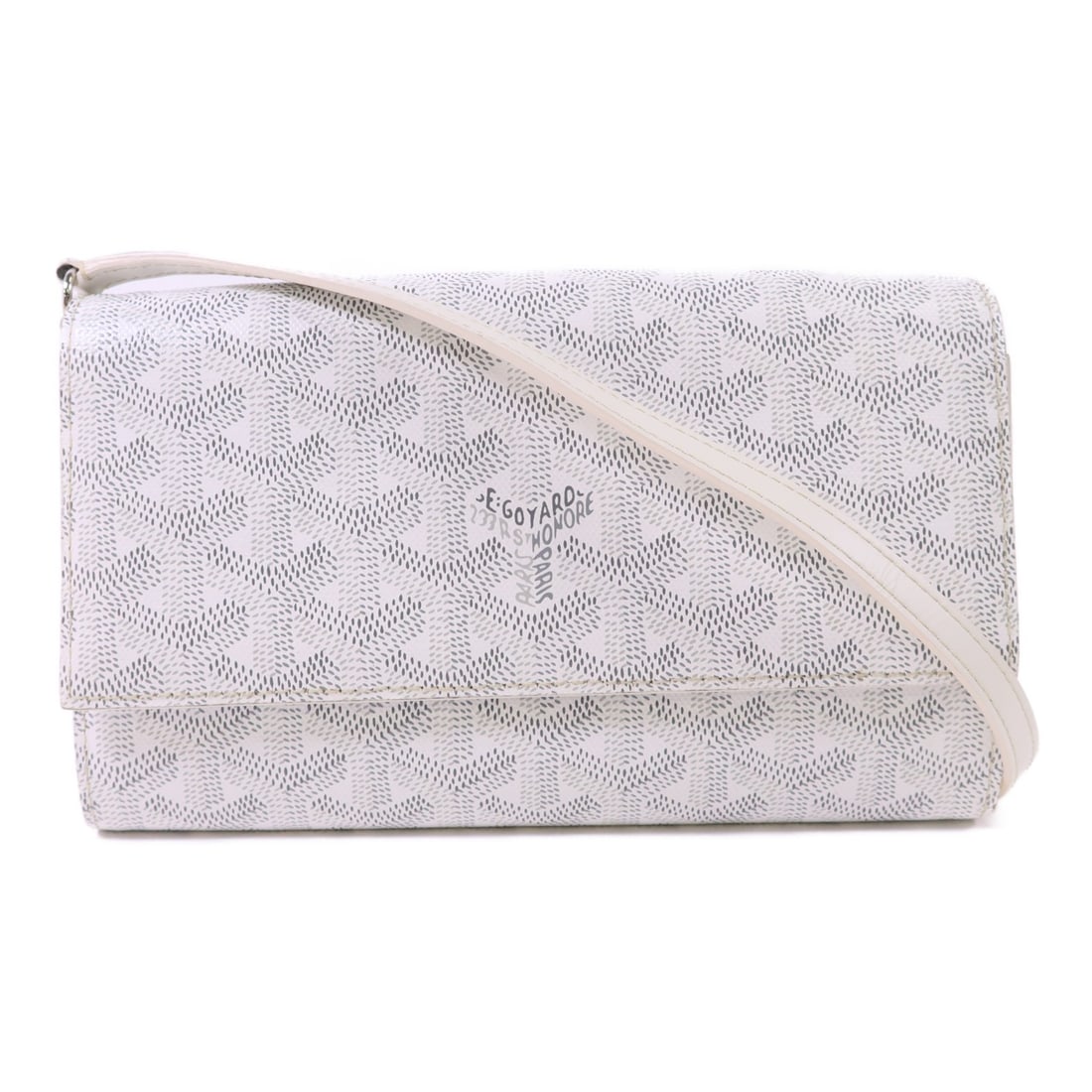 Goyard Varenne White Coated Canvas Continental Wallet Shoulder Bag: Goyard Varenne White Coated Canvas Continental Wallet Shoulder Bag This Goyard Varenne Continental wallet shoulder bag is crafted from durable PVC coated canvas in a crisp white color. Made in France,