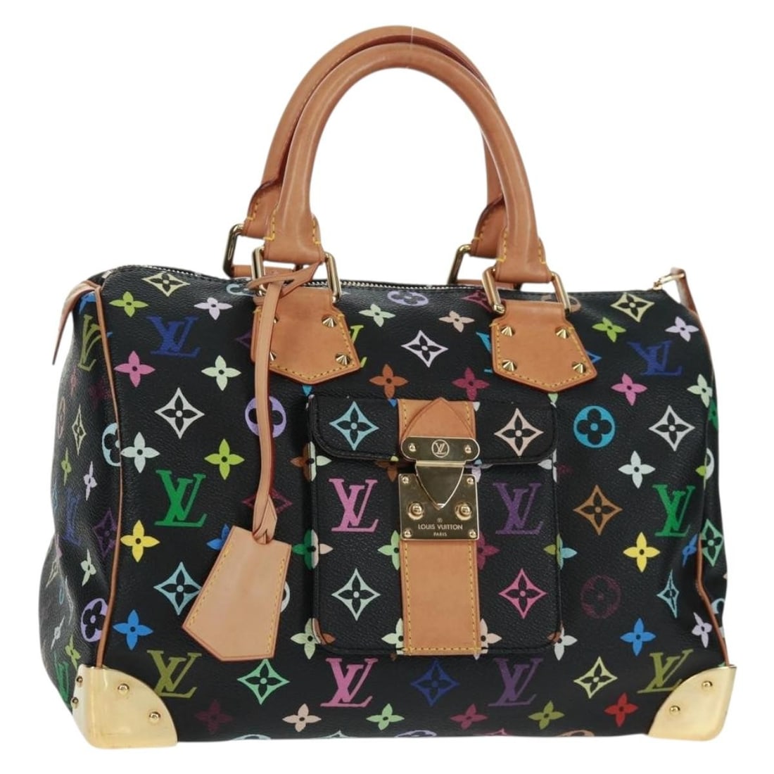 Louis Vuitton Multicolor Monogram Speedy 30 Black Canvas Handbag M92642: Louis Vuitton Multicolor Monogram Speedy 30 Black Canvas Handbag M92642 This Louis Vuitton Monogram Multicolor Speedy 30 handbag features a black multicolor canvas exterior with natural leather trim.