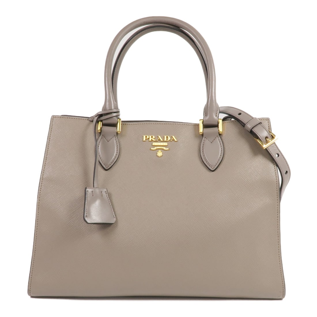 Prada 1BA118 Gray Saffiano Leather Two Way Shoulder Bag with Gold Hardware: Prada 1BA118 Gray Saffiano Leather Two Way Shoulder Bag with Gold Hardware This Prada 2-way shoulder bag features durable Saffiano leather in a sophisticated gray color. Made in Italy, the bag offers