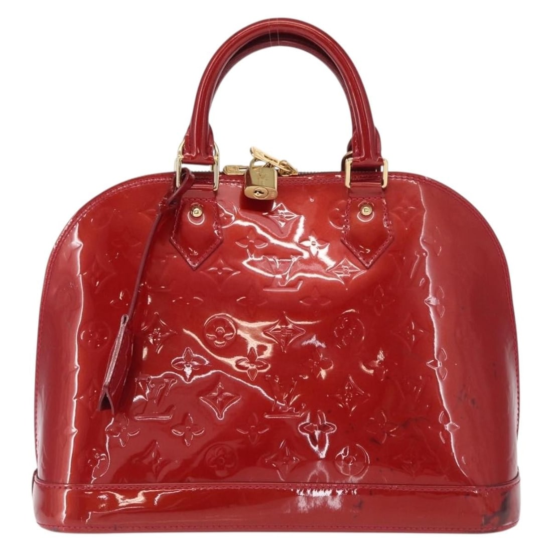 Red Alma Monogram Vernis Patent Leather Louis Vuitton Handbag: Red Alma Monogram Vernis Patent Leather Louis Vuitton Handbag This Louis Vuitton Alma handbag is crafted in red patent leather and features the iconic Monogram Vernis design. Designed for women, it of