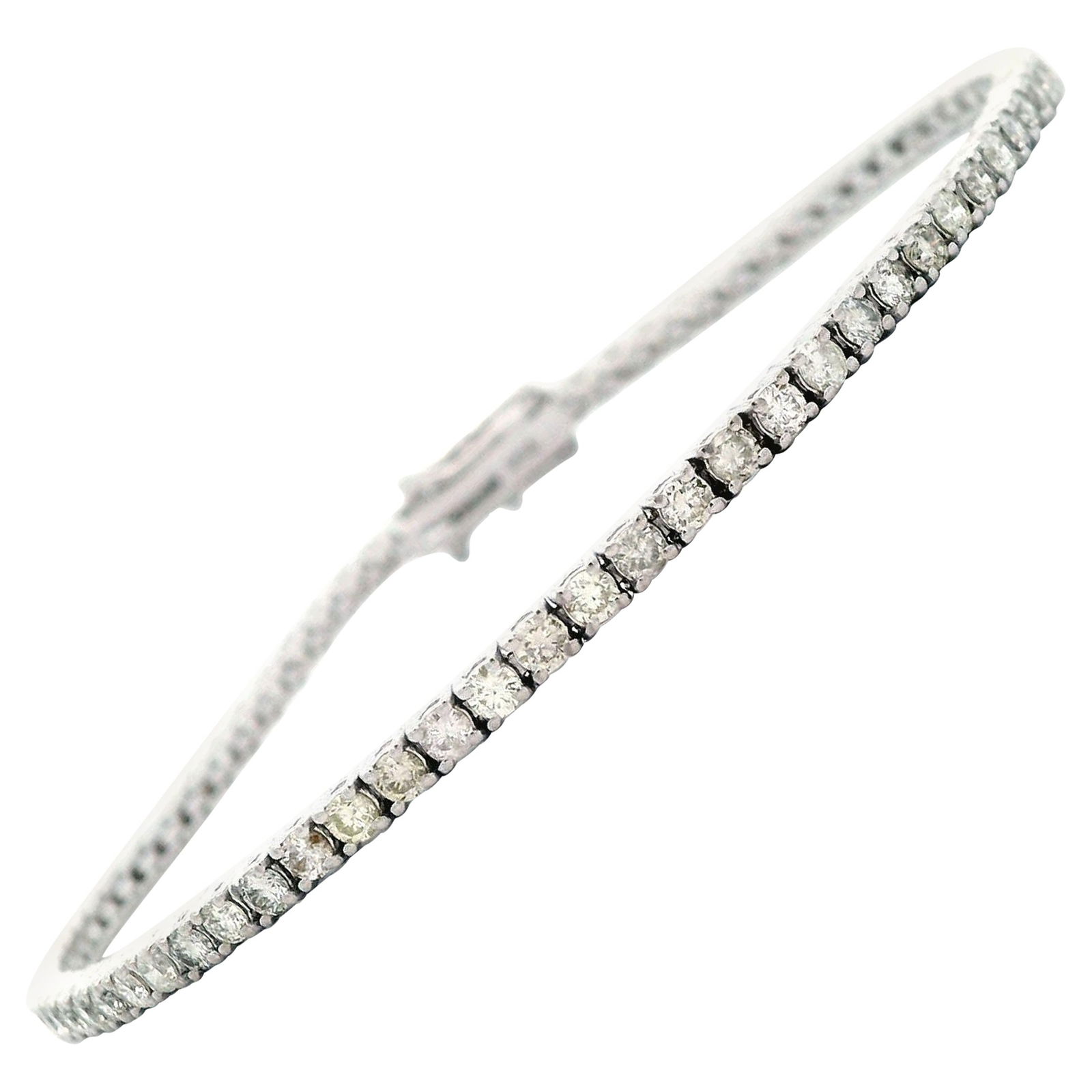 2.34ct Diamond Tennis Bracelet 18k White Gold: 2.34ct Diamond Tennis Bracelet 18k White Gold This exquisite diamond tennis bracelet features 75 round diamonds totaling 2.34 carats, beautifully set in luxurious 18-karat white gold. The diamonds exh