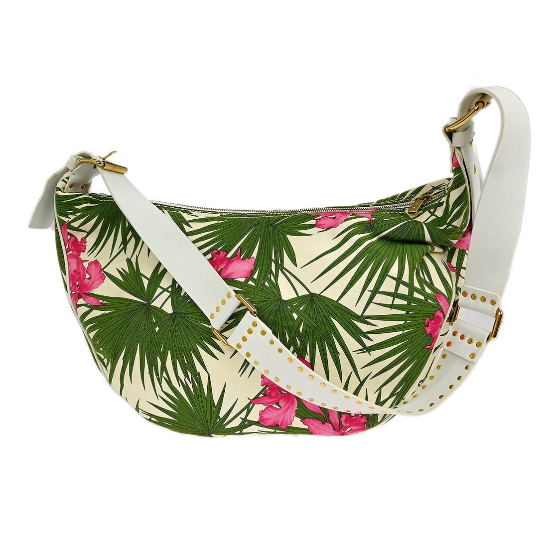 Celine Medium White Canvas Shoulder Bag with Logo Accent and Gold Hardware: Celine Medium White Canvas Shoulder Bag with Logo Accent and Gold Hardware This Celine medium shoulder bag features a white canvas exterior accented with a logo detail and gold-tone hardware. Designed