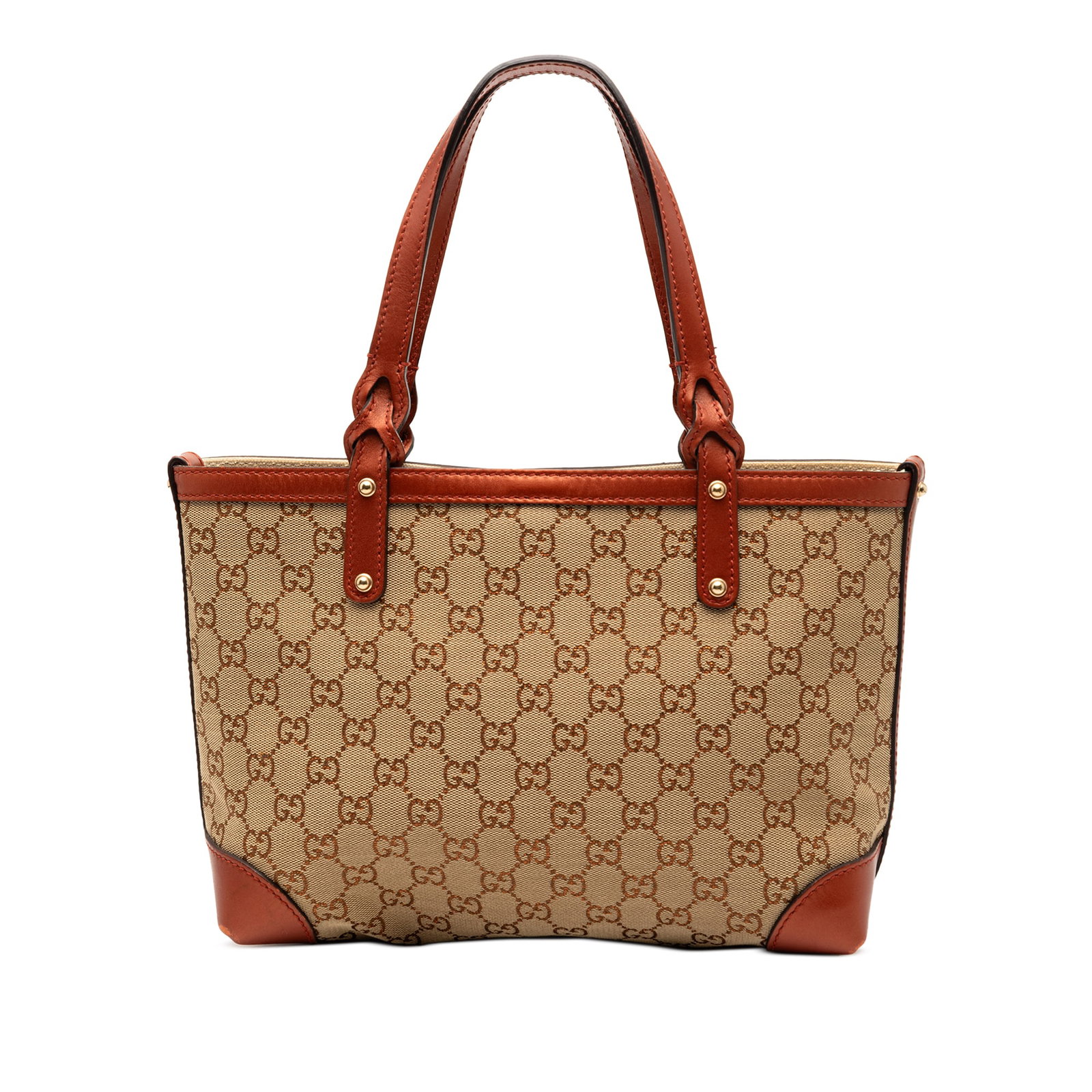 Brown GG Canvas Craft Tote Bag by Gucci with Leather Trim: Brown GG Canvas Craft Tote Bag by Gucci with Leather Trim This Gucci GG Canvas Craft Tote features a durable canvas body with leather trim and flat leather straps. The open top design includes a lobst