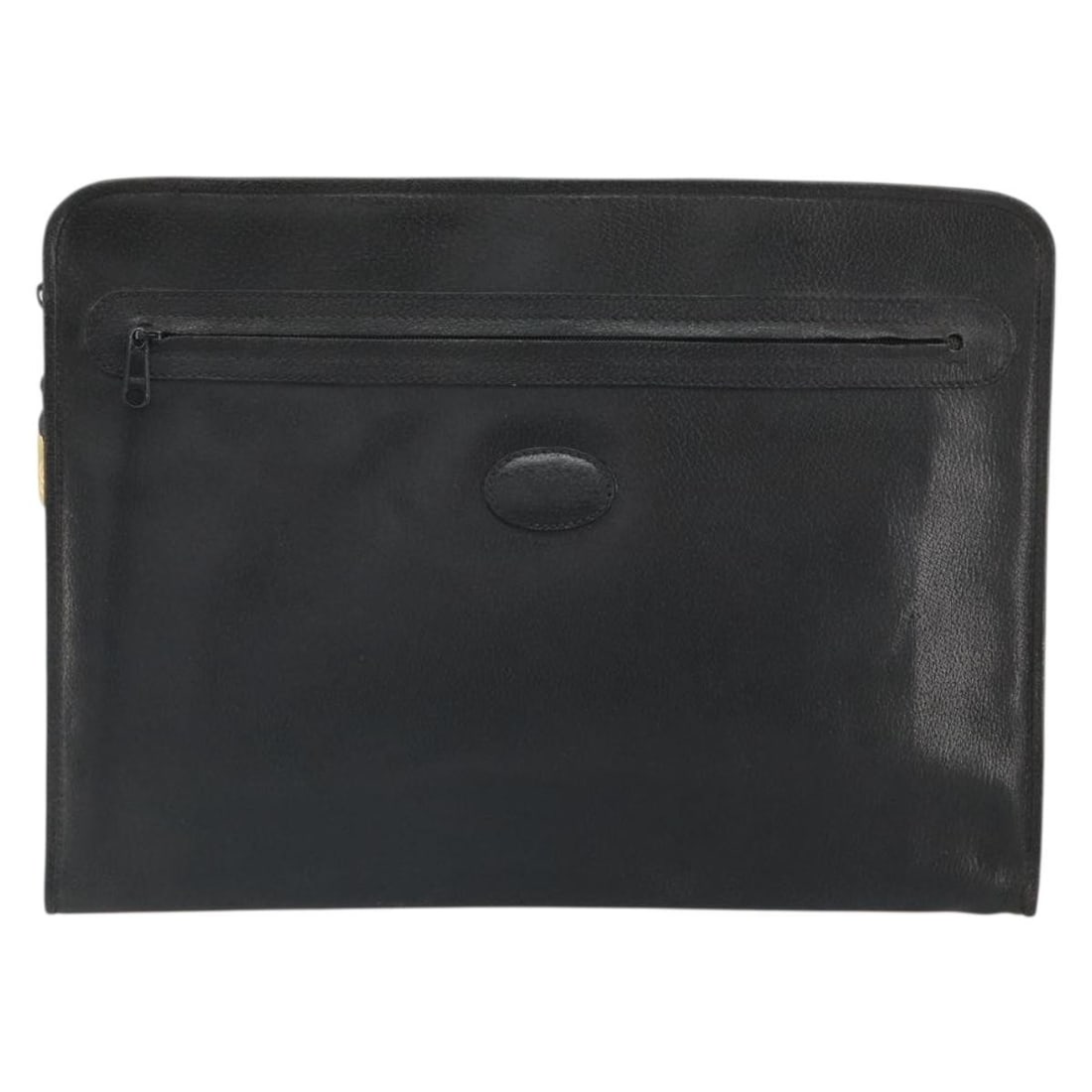 Gucci black leather vintage clutch bag from Italy: Gucci black leather vintage clutch bag from Italy This Gucci vintage clutch bag features a classic black leather exterior and is designed for women. The bag shows signs of use, including surface defor