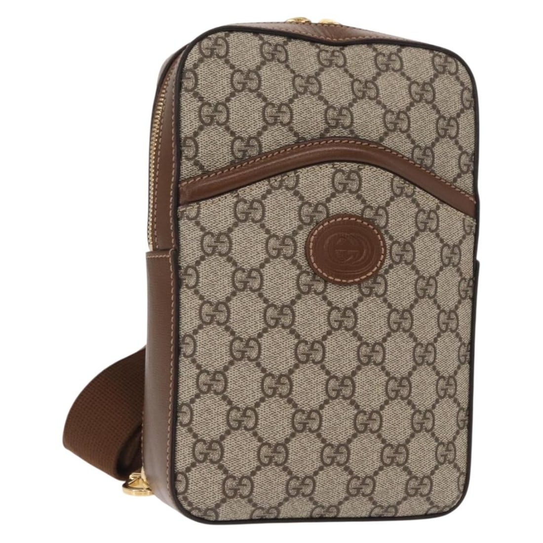 Gucci GG Supreme Web Shoulder Bag Beige Gold Canvas 696016 from Italy (1 of 18)