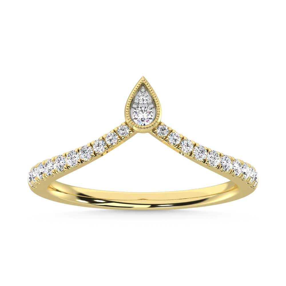 10K Yellow Gold Diamond 1/4 Ct. Tw. Chevron Band: 10K Yellow Gold Diamond 1/4 Ct. Tw. Chevron Band 10k Yellow Gold Stone Color: G-h Stone Clarity: Bi2 Each ring is presented in standard size 6.5. Complimentary resizing is available between sizes 510