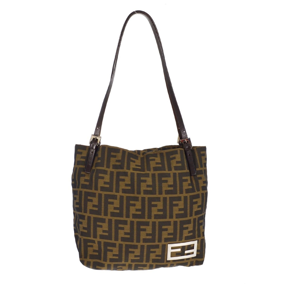 Fendi Zucca Canvas Brown Medium Tote Bag with Double Handles: Fendi Zucca Canvas Brown Medium Tote Bag with Double Handles This Fendi Zucca tote handbag features a signature brown canvas exterior with the iconic Zucca pattern and logo accents. Designed with doub
