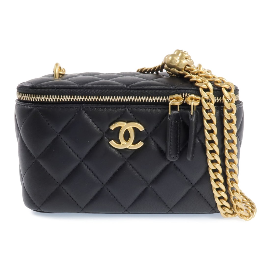 Black Lambskin Vanity Chain Shoulder Bag by Chanel with CC and Gold Hardware (1 of 17)