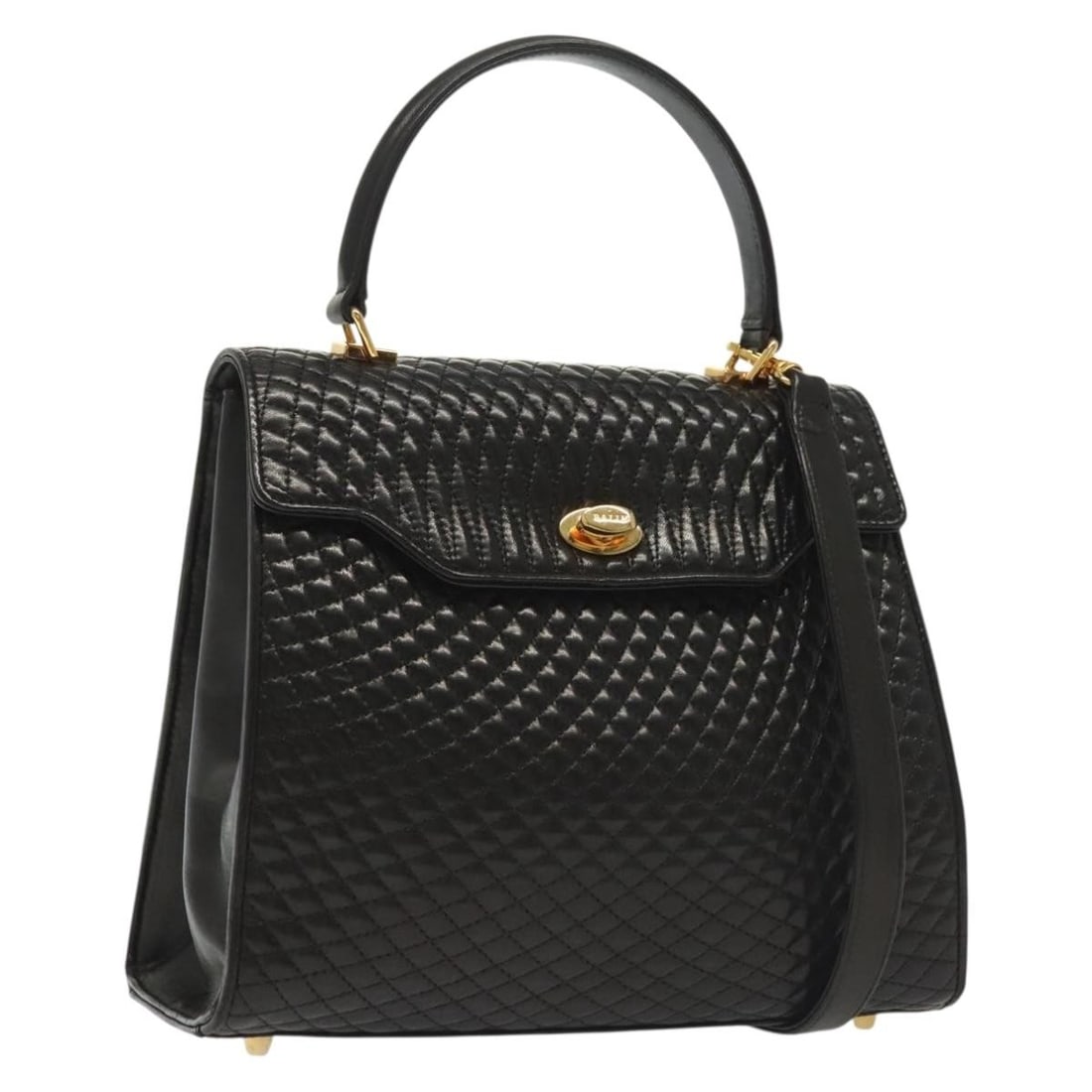 BALLY Leather Handbag 2-Way Black Gold Made in Italy (1 of 18)