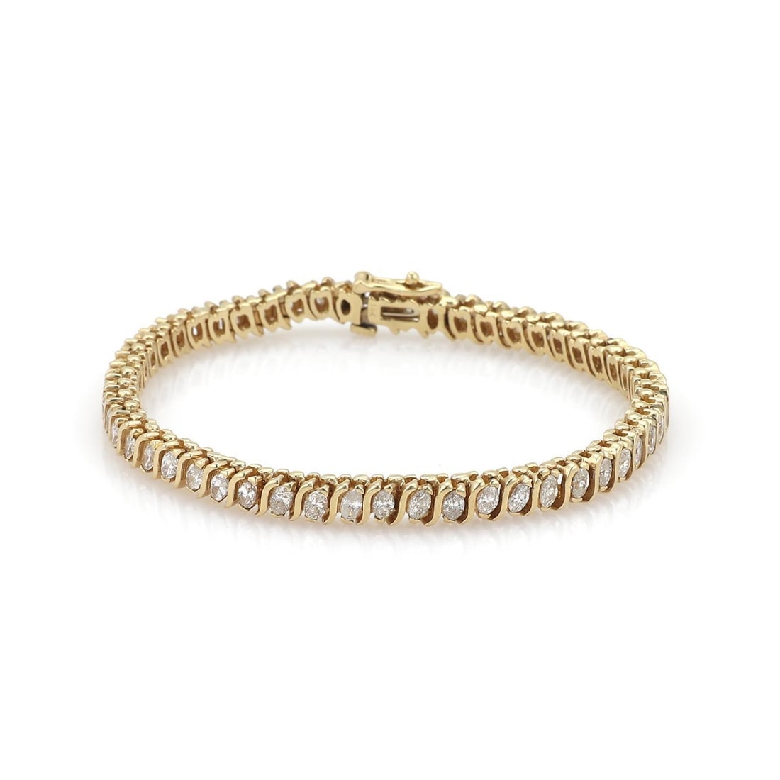 14k Yellow Gold Marquis Cut Diamond Tennis Bracelet 4.5 Carats: 14k Yellow Gold Marquis Cut Diamond Tennis Bracelet 4.5 Carats This exquisite tennis bracelet features a stunning design crafted from 14k yellow gold with a polished finish. The bracelet showcases a s