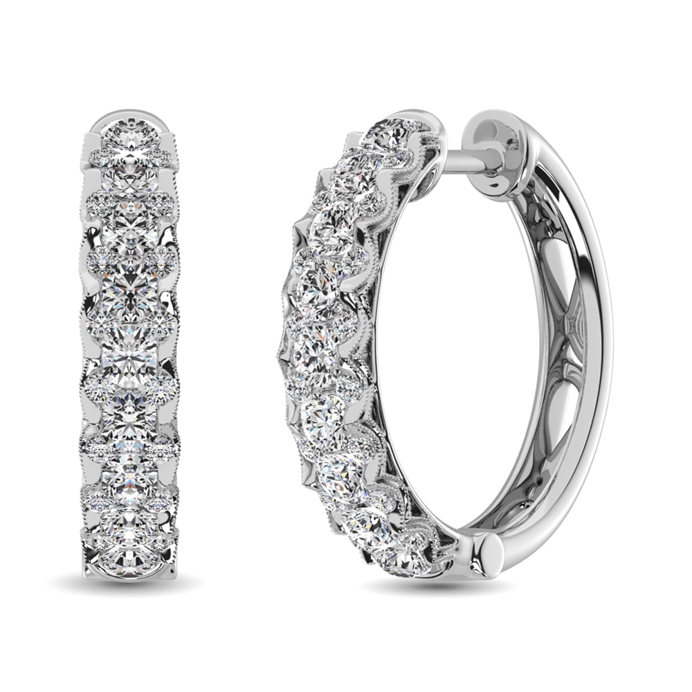 10K White Gold Diamond 1 Ct.Tw. Hoop Earrings (1 of 4)