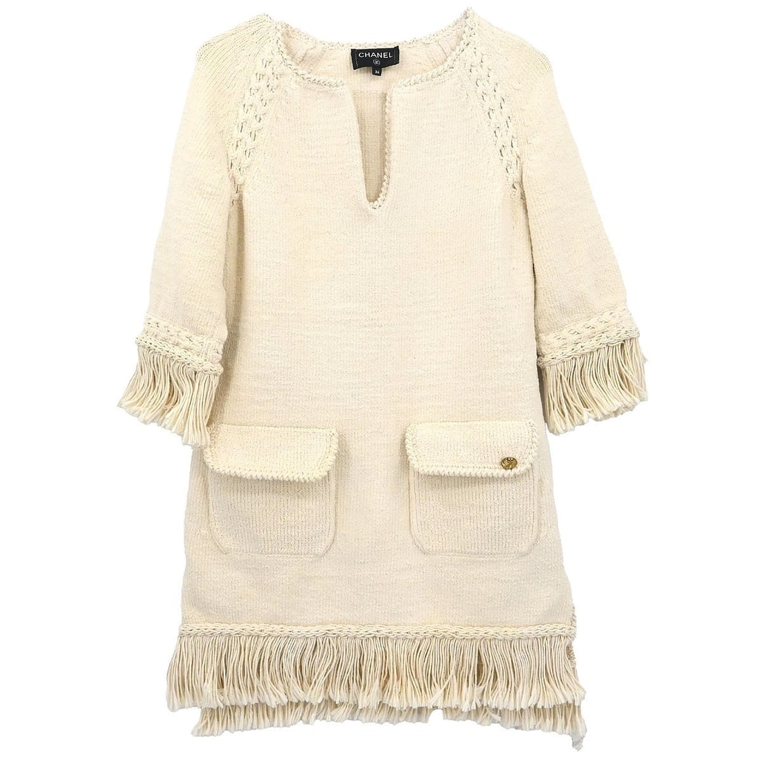 Mini White Cotton Long Sleeve Dress Chanel P58133K07645 Size 34 (1 of 11)