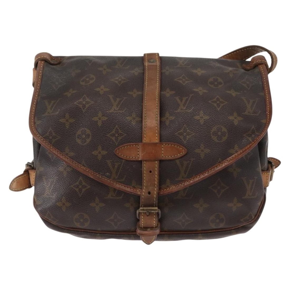 Monogram Canvas Saumur Shoulder Bag by Louis Vuitton: Monogram Canvas Saumur Shoulder Bag by Louis Vuitton This Louis Vuitton Saumur handbag features the iconic monogram canvas design in brown, crafted for women. The bag is made of canvas material and wa