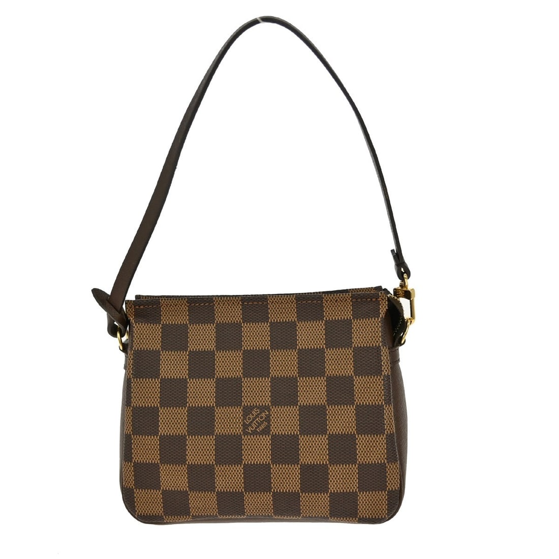 Louis Vuitton Damier Ebene Trousse Makeup Bag N51982 Brown Canvas: Louis Vuitton Damier Ebene Trousse Makeup Bag N51982 Brown Canvas This Louis Vuitton Trousse Makeup handbag features the signature Damier Ebene check pattern on brown canvas leather, complemented by a