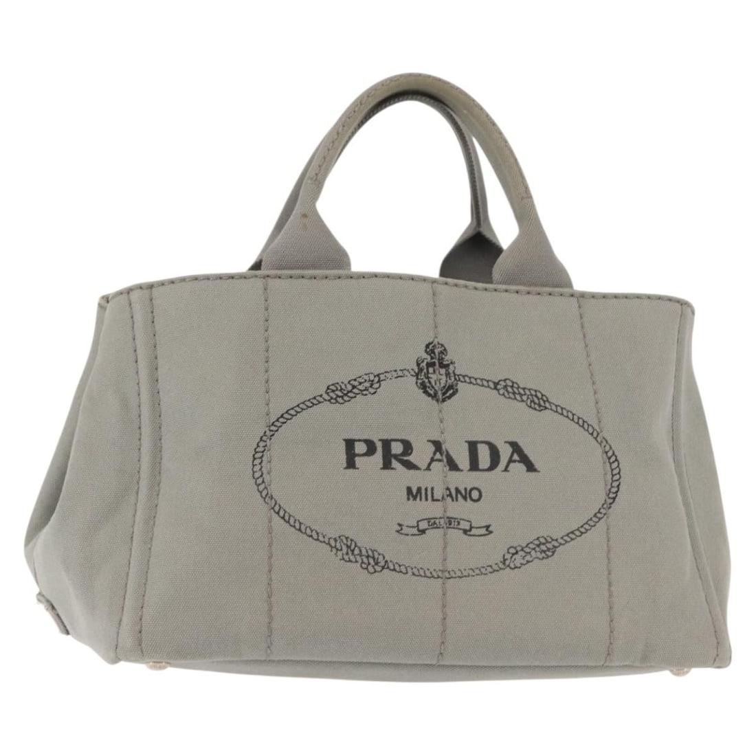 Prada Canapa Tote Gray Canvas Handbag for Women: Prada Canapa Tote Gray Canvas Handbag for Women This Prada Canapa Tote is crafted from gray canvas and designed for women. The handbag features metal fittings and offers ample interior space. It is pr