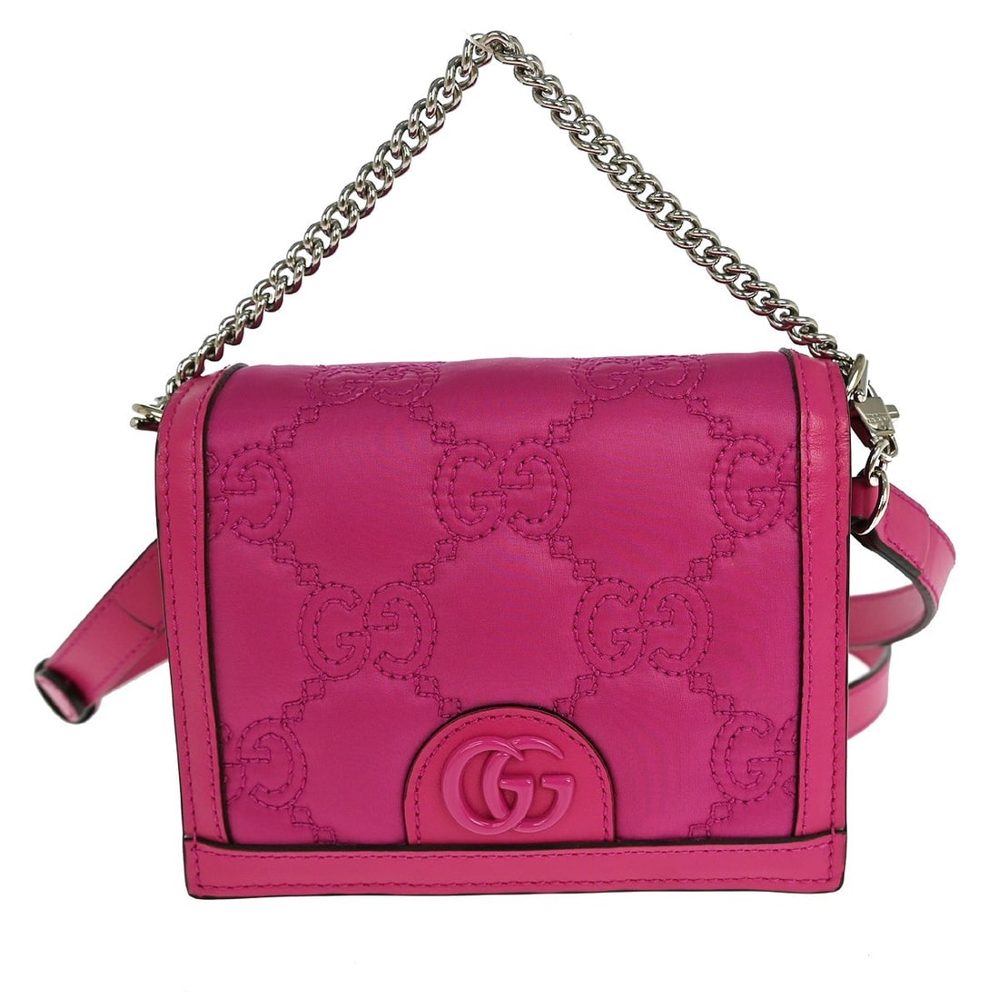 Gucci Pink GG 2 Way Handbag 723777.2184 Leather Italy: Gucci Pink GG 2 Way Handbag 723777.2184 Leather Italy This stylish Gucci 2-way handbag features a chic pink exterior and is crafted from high-quality leather. It boasts a compact size, making it perfe