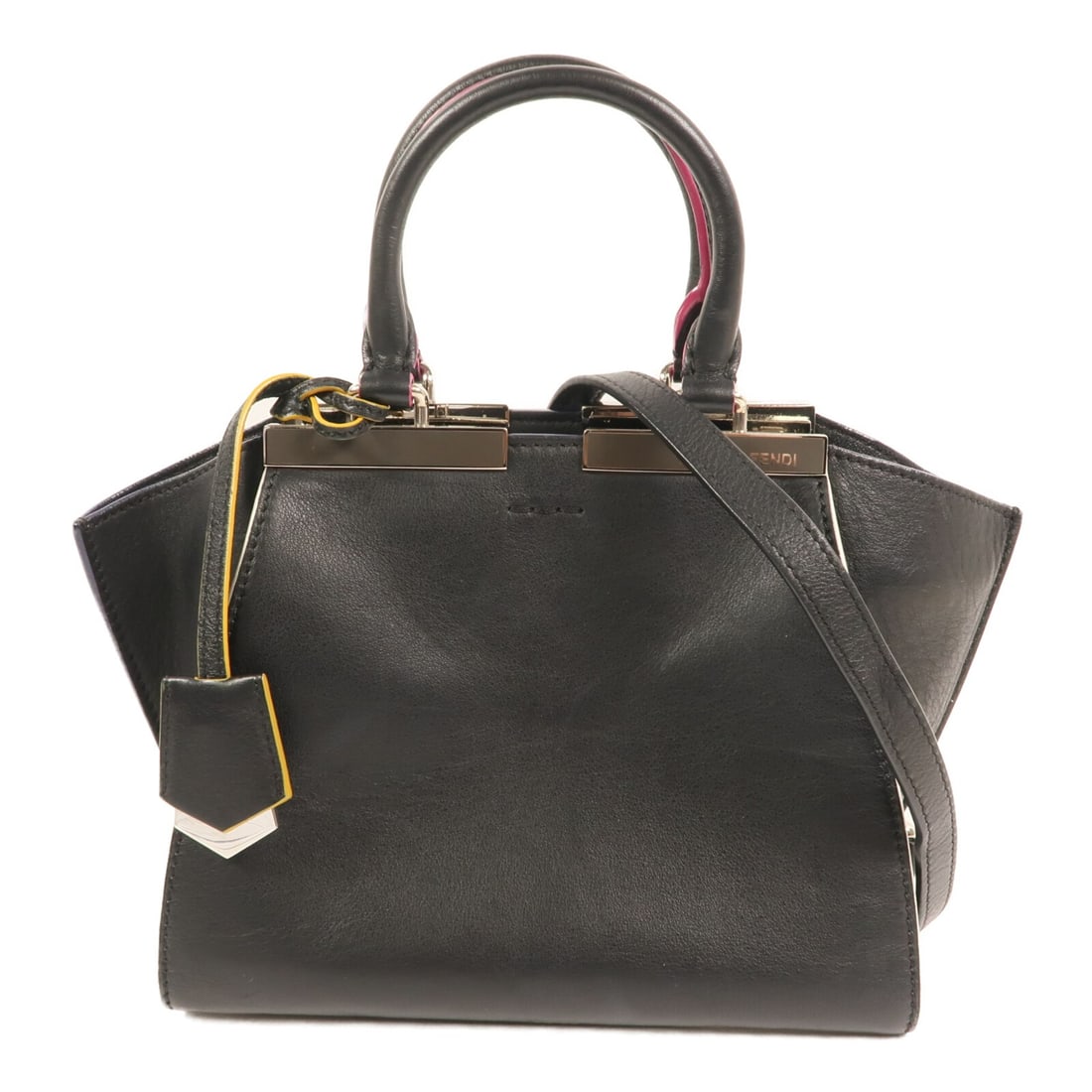 Black Calfskin Fendi 3 Jours Shoulder Bag with Silver Hardware: Black Calfskin Fendi 3 Jours Shoulder Bag with Silver Hardware This FENDI 2-way shoulder bag features a sleek black calfskin leather exterior and a versatile design. Made in Italy, the bag is crafted