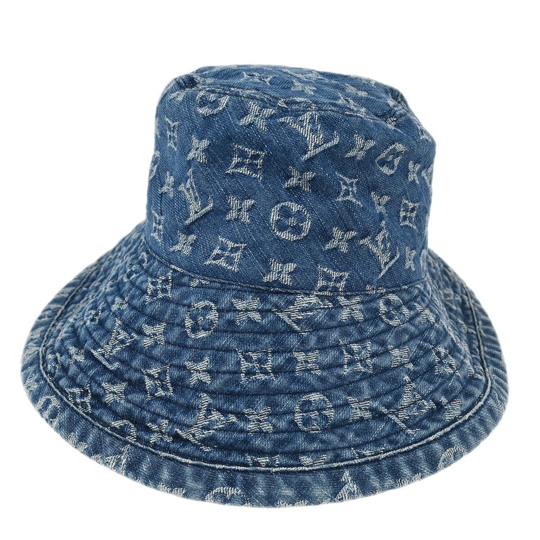 Louis Vuitton Blue Monogram Denim Bucket Hat Small Casual Fashion: Louis Vuitton Blue Monogram Denim Bucket Hat Small Casual Fashion This stylish Louis Vuitton Blue Monogram Denim Bucket Hat is perfect for casual occasions. Crafted from 100% cotton, it offers comfort