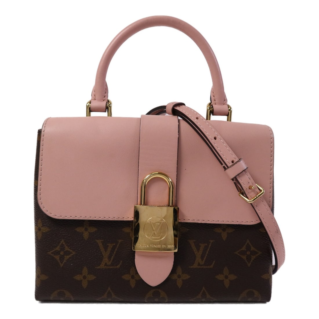Locky BB Pink Monogram Shoulder Bag by Louis Vuitton with Gold Hardware: Locky BB Pink Monogram Shoulder Bag by Louis Vuitton with Gold Hardware This Louis Vuitton Locky BB is a 2-way shoulder bag crafted from PVC coated canvas in a pink monogram design. It features gold t