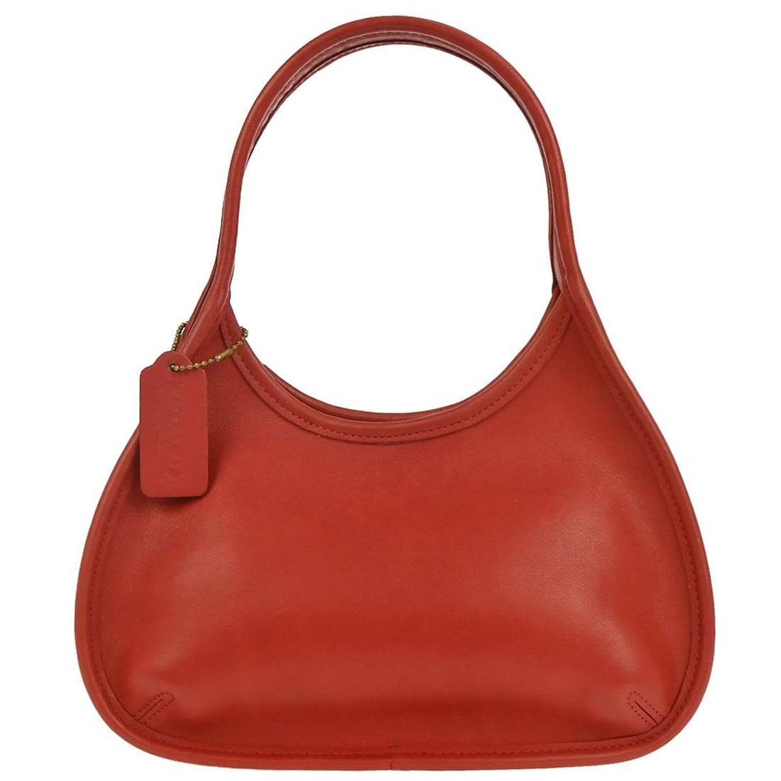 Red Leather Small Top Handle Bag by Coach D7C-9027: Red Leather Small Top Handle Bag by Coach D7C-9027 This Coach top handle handbag is crafted from red leather and features a logo accent. Designed for casual occasions, it has a small size with a struc