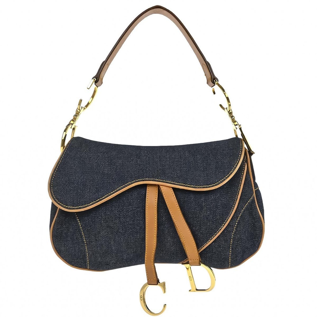 Dior Saddle Double Denim Shoulder Bag Blue Beige Medium RU0091: Dior Saddle Double Denim Shoulder Bag Blue Beige Medium RU0091 This Christian Dior Saddle Handbag features a stylish combination of blue and beige denim leather. Designed in a medium size, it offers a