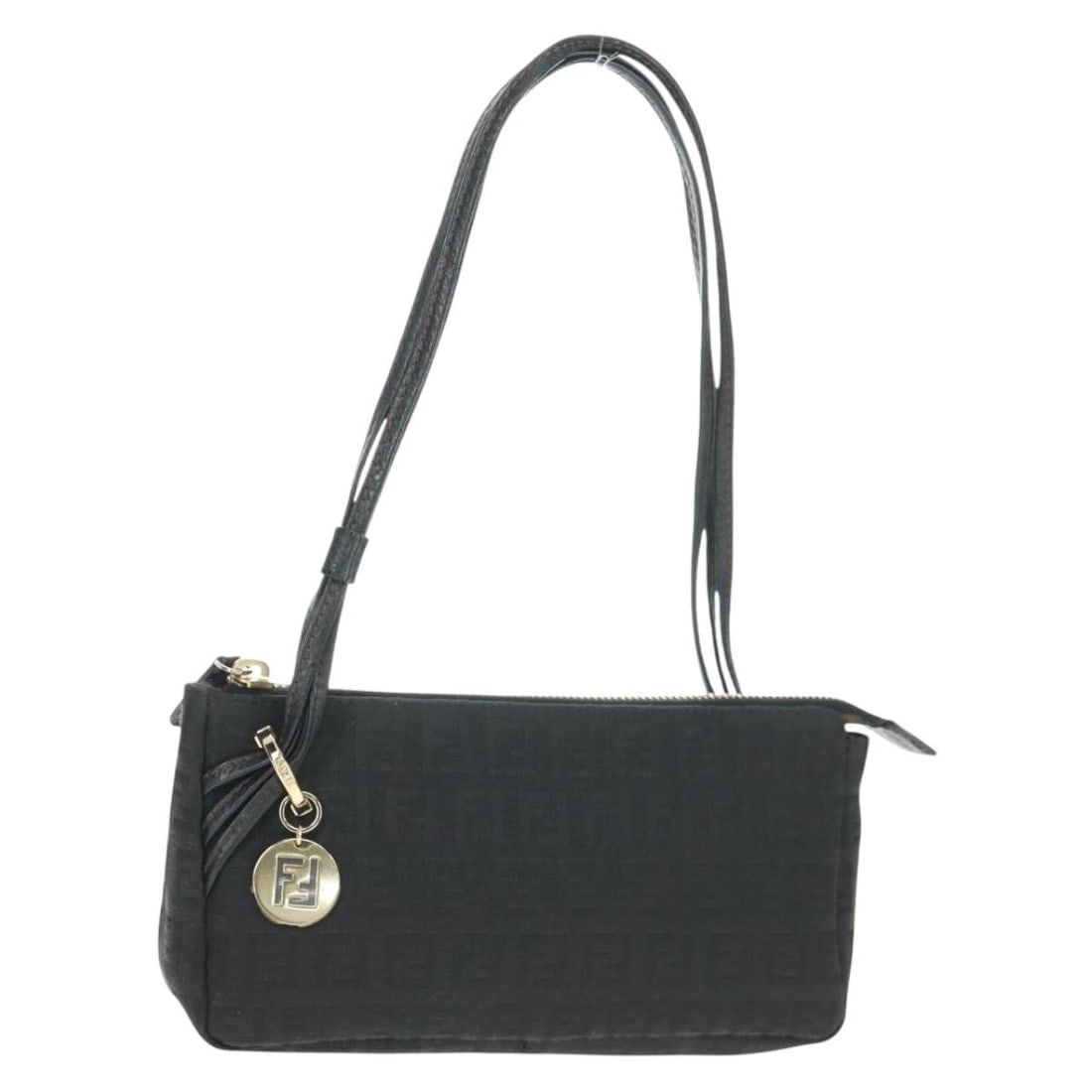 Fendi Zucchino Canvas Black and Gold Accessory Pouch with Dust Bag: Fendi Zucchino Canvas Black and Gold Accessory Pouch with Dust Bag This FENDI accessory pouch features the signature Zucchino canvas in black and gold. The pouch offers a compact design with approxima