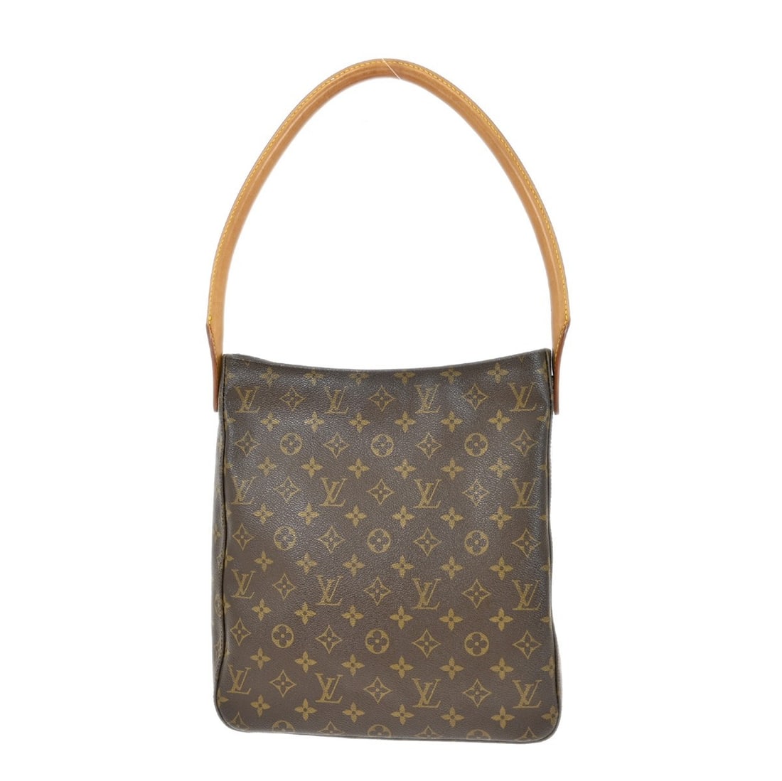 Louis Vuitton Looping GM Monogram Leather Shoulder Bag M51145: Louis Vuitton Looping GM Monogram Leather Shoulder Bag M51145 This Louis Vuitton Looping GM shoulder bag features the signature monogram pattern on brown leather with beige leather handles and trim. D