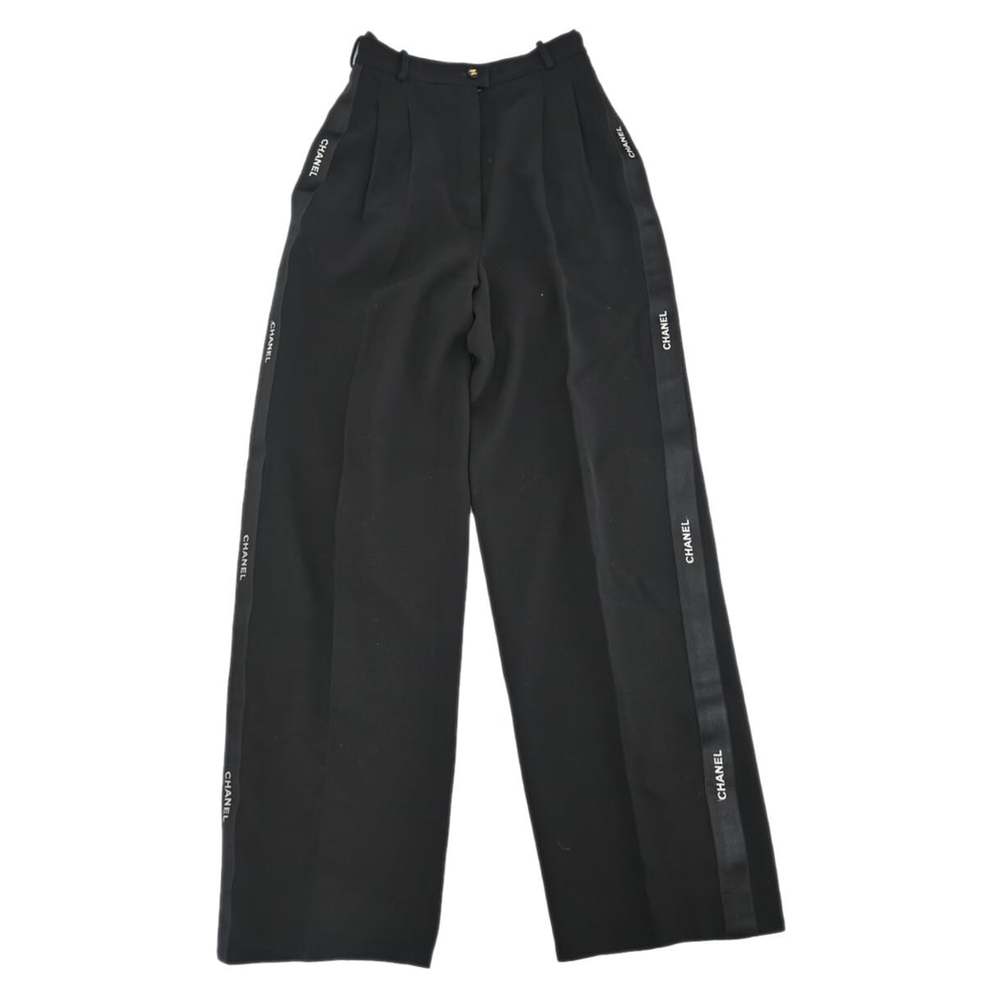 Black High Rise Ankle Pants 100 Percent Wool by Chanel: Black High Rise Ankle Pants 100 Percent Wool by Chanel These Chanel ankle-length pants are crafted from 100% wool in black, offering a high-rise and regular fit. Designed for fall and winter seasons,