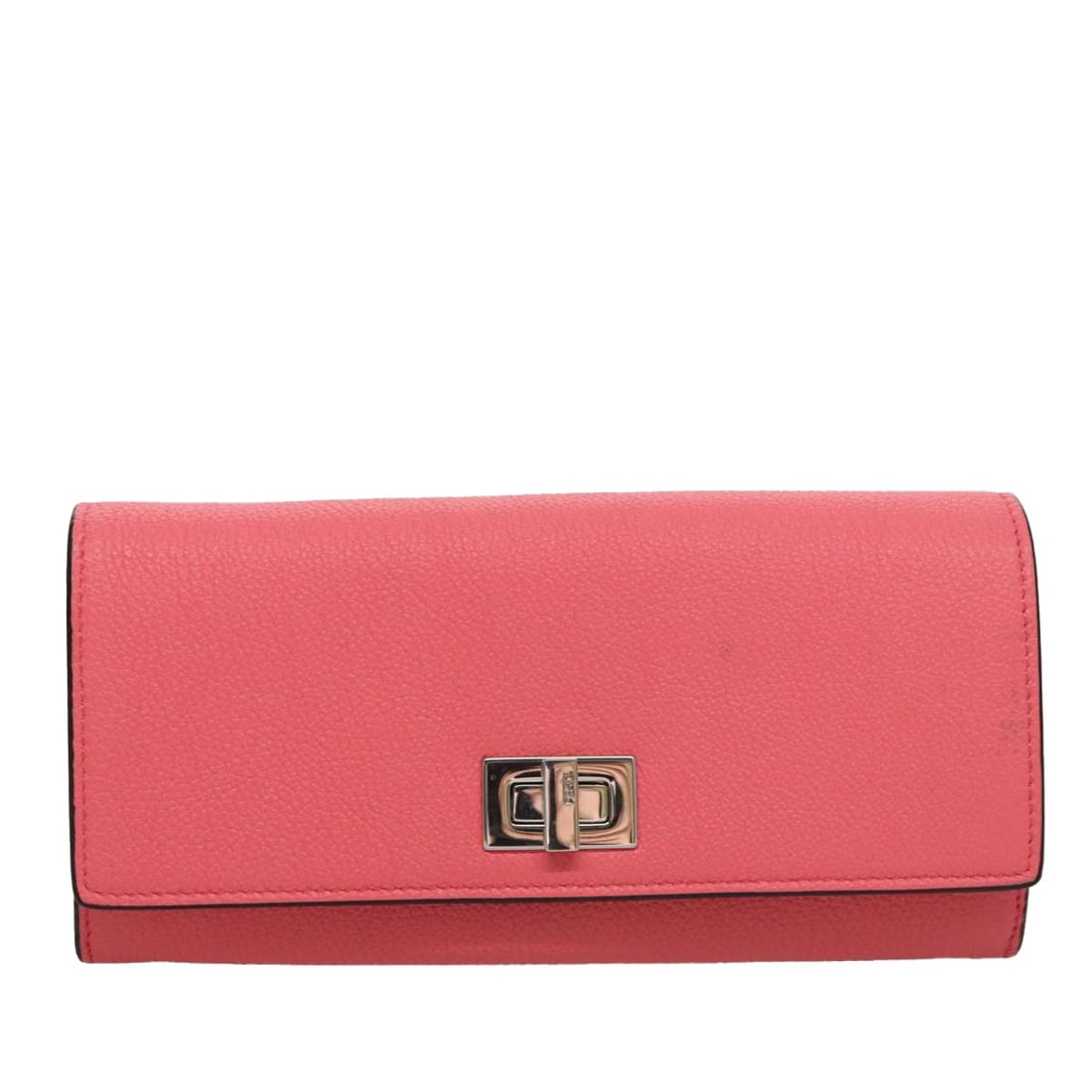 Fendi Pink Leather Wallet Peekaboo Model for Women: Fendi Pink Leather Wallet Peekaboo Model for Women This Fendi Peekaboo wallet is crafted from pink leather, designed for women. It features a compact rectangular shape suitable for everyday use. The w