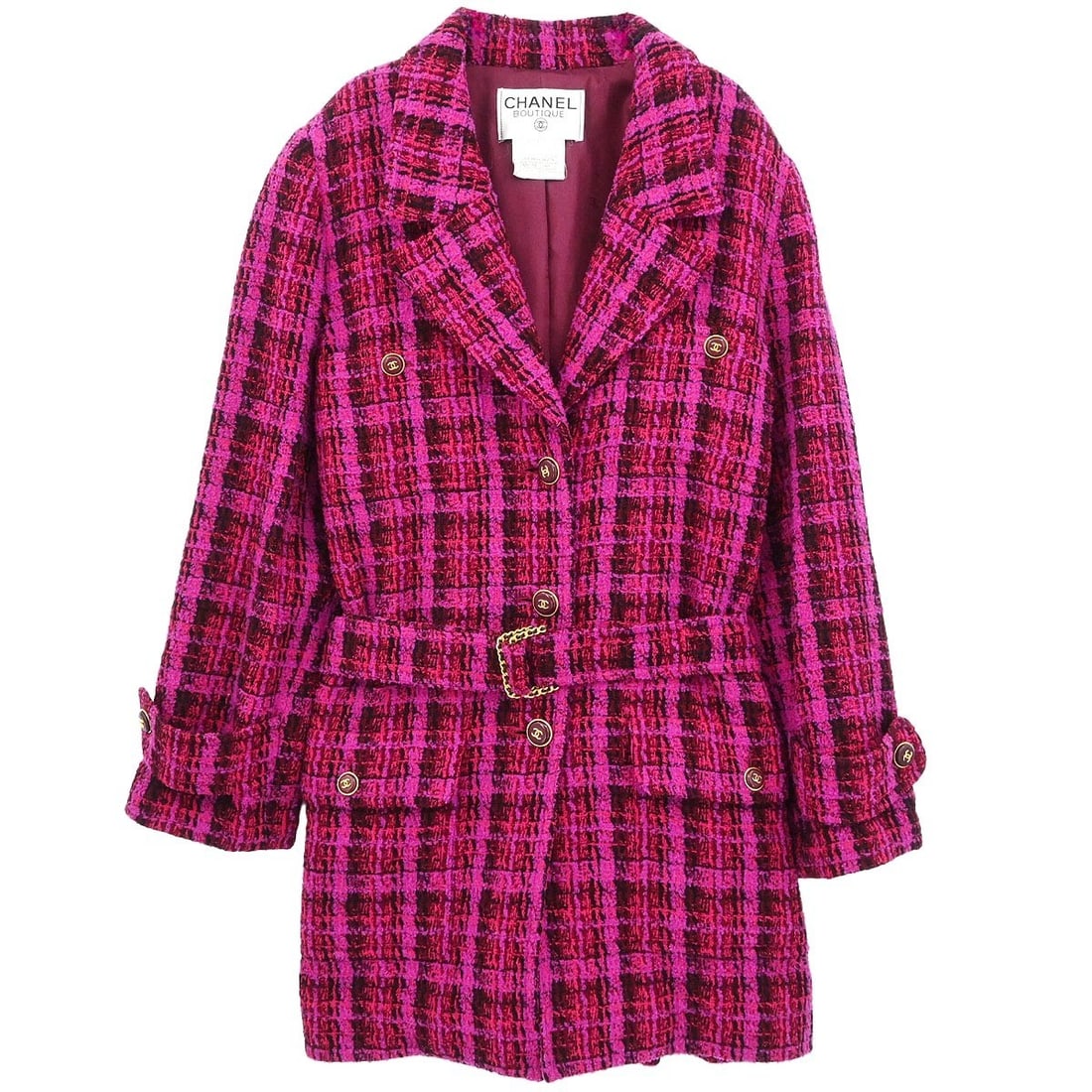 Tweed Long Pink Wool Blend Collared Jacket by Chanel Size 40 Vintage (1 of 11)