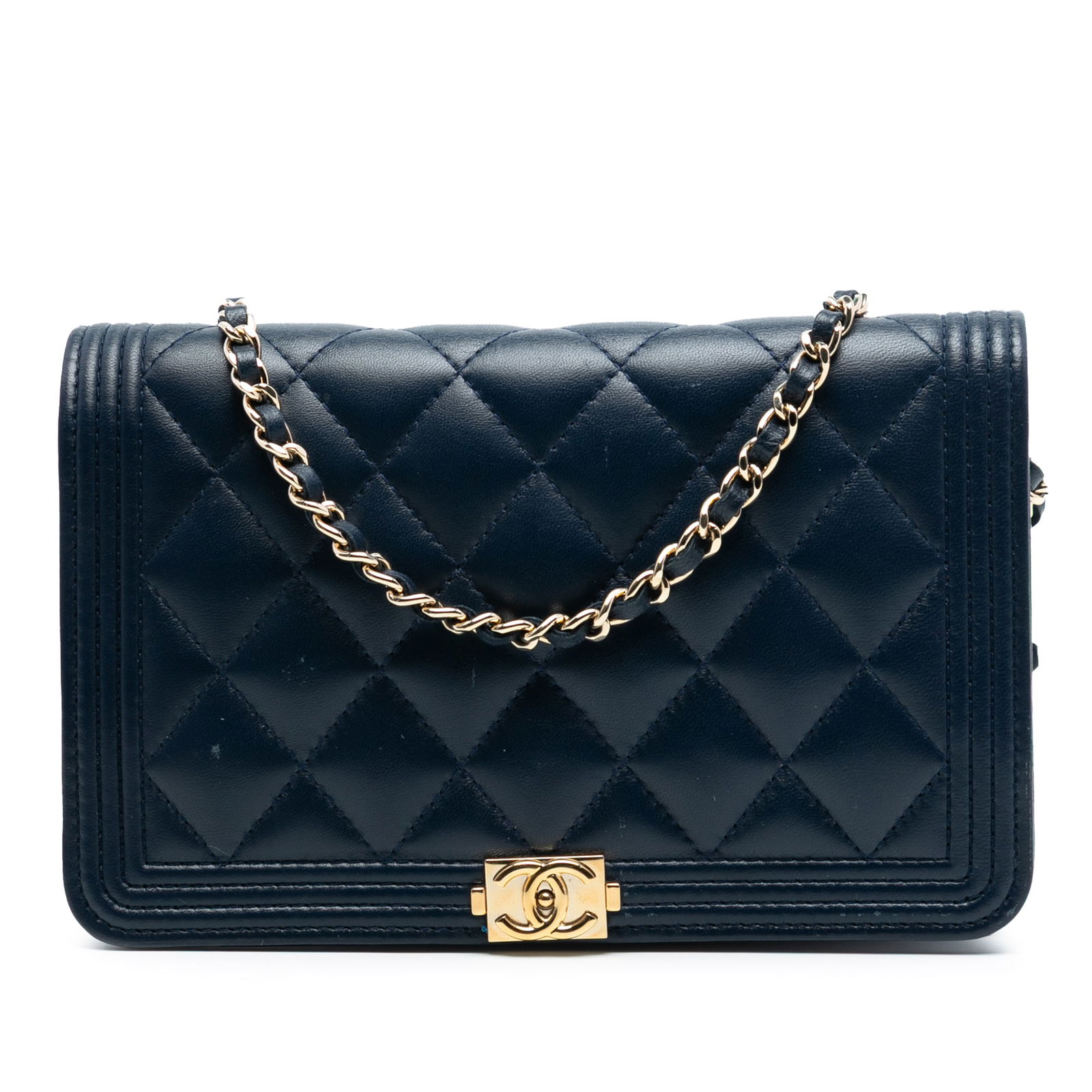 Chanel Boy Chain Wallet Blue Quilted Lambskin Leather Flap Bag (1 of 8)