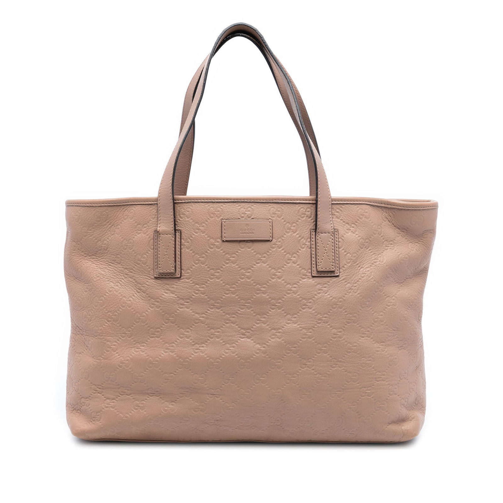 Gucci Medium Guccissima Brown Leather Embossed Tote Bag with Zip Closure: Gucci Medium Guccissima Brown Leather Embossed Tote Bag with Zip Closure This tote bag showcases Gucci's signature embossed leather in a brown finish, featuring flat leather handles, a top zip closure