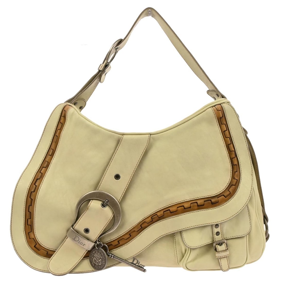 Dior Gaucho Large Beige Leather Shoulder Bag 96-MA-0047: Dior Gaucho Large Beige Leather Shoulder Bag 96-MA-0047 This is a Christian Dior Gaucho shoulder bag in beige leather, offering a spacious and stylish option for casual occasions. Designed with a larg