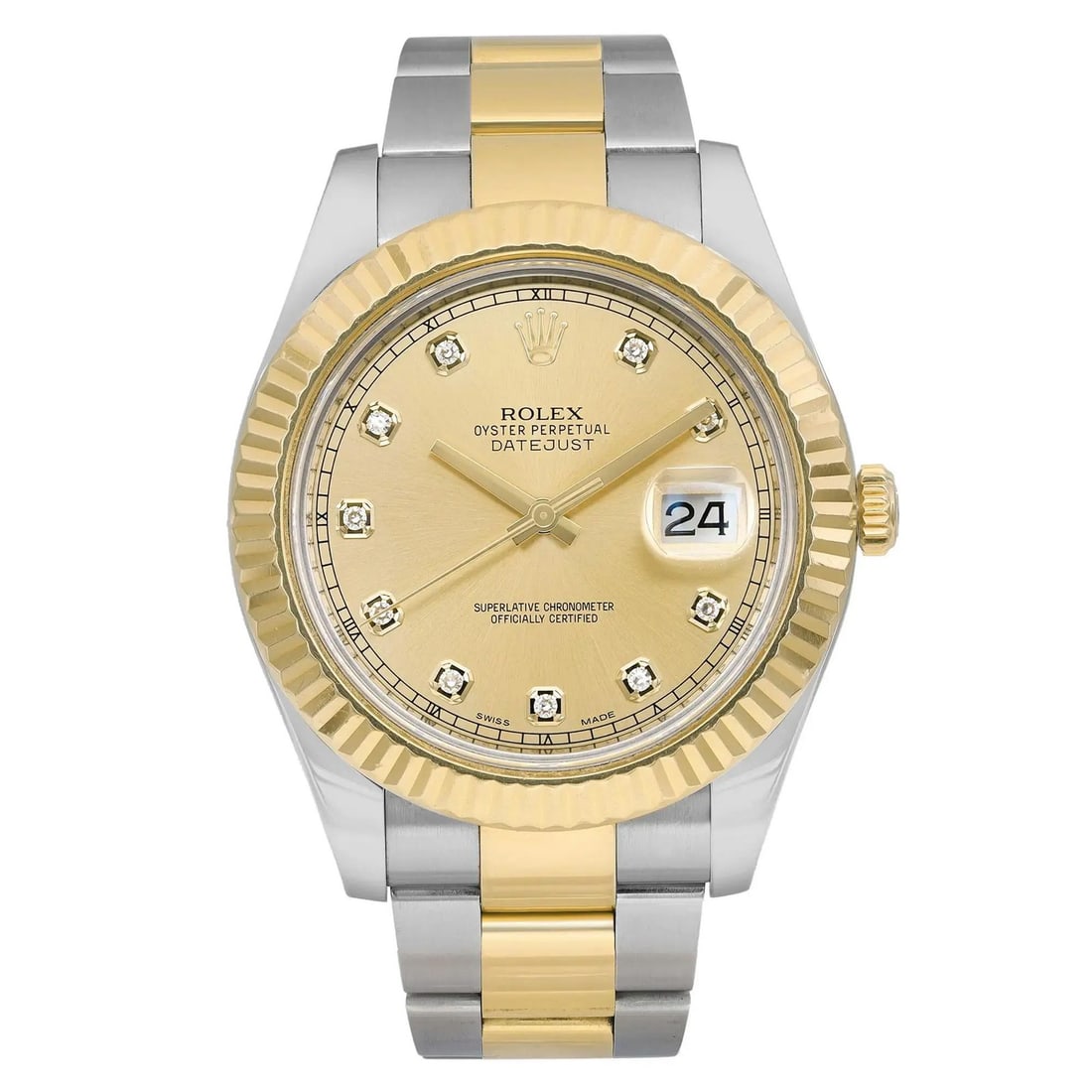 Rolex Datejust II 18K Yellow Gold Diamond Champagne Dial Men's Watch 116333: Rolex Datejust II 18K Yellow Gold Diamond Champagne Dial Men's Watch 116333 Discover the exquisite Rolex Datejust II, a luxury wristwatch that epitomizes elegance and precision. Crafted in Switzerland
