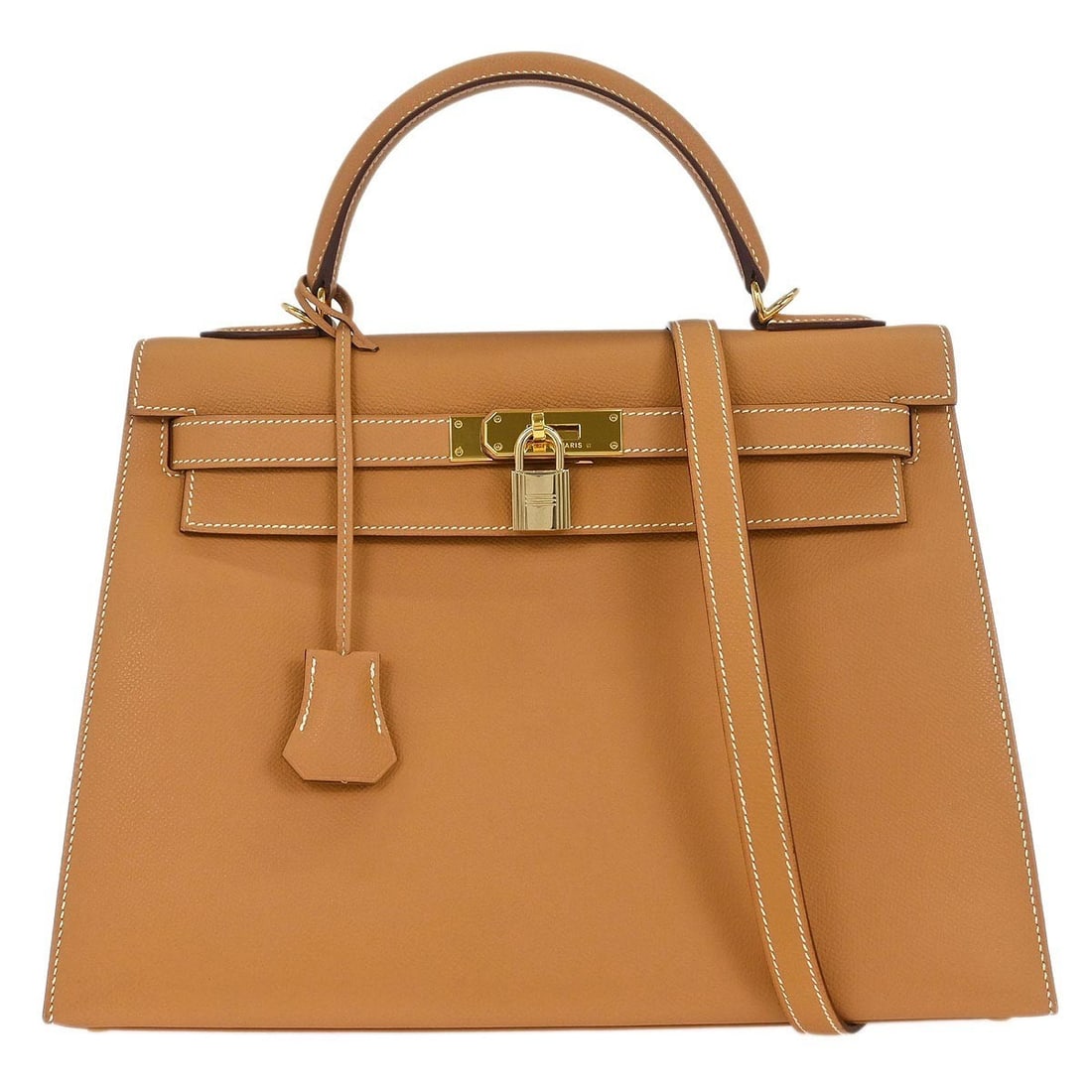 Hermes Kelly 32 Epsom Leather 2-Way Handbag in Brown: Hermes Kelly 32 Epsom Leather 2-Way Handbag in Brown Discover the exquisite Hermes Natural Epsom Kelly 32 Sellier 2way Handbag, a perfect blend of luxury and functionality. This medium-sized handbag f